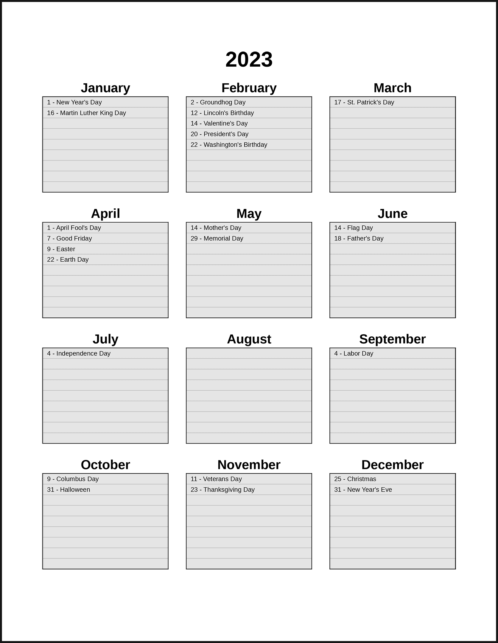 CalendarsThatWork Important Dates For A Year CalendarsThatWork Important Dates For A Year