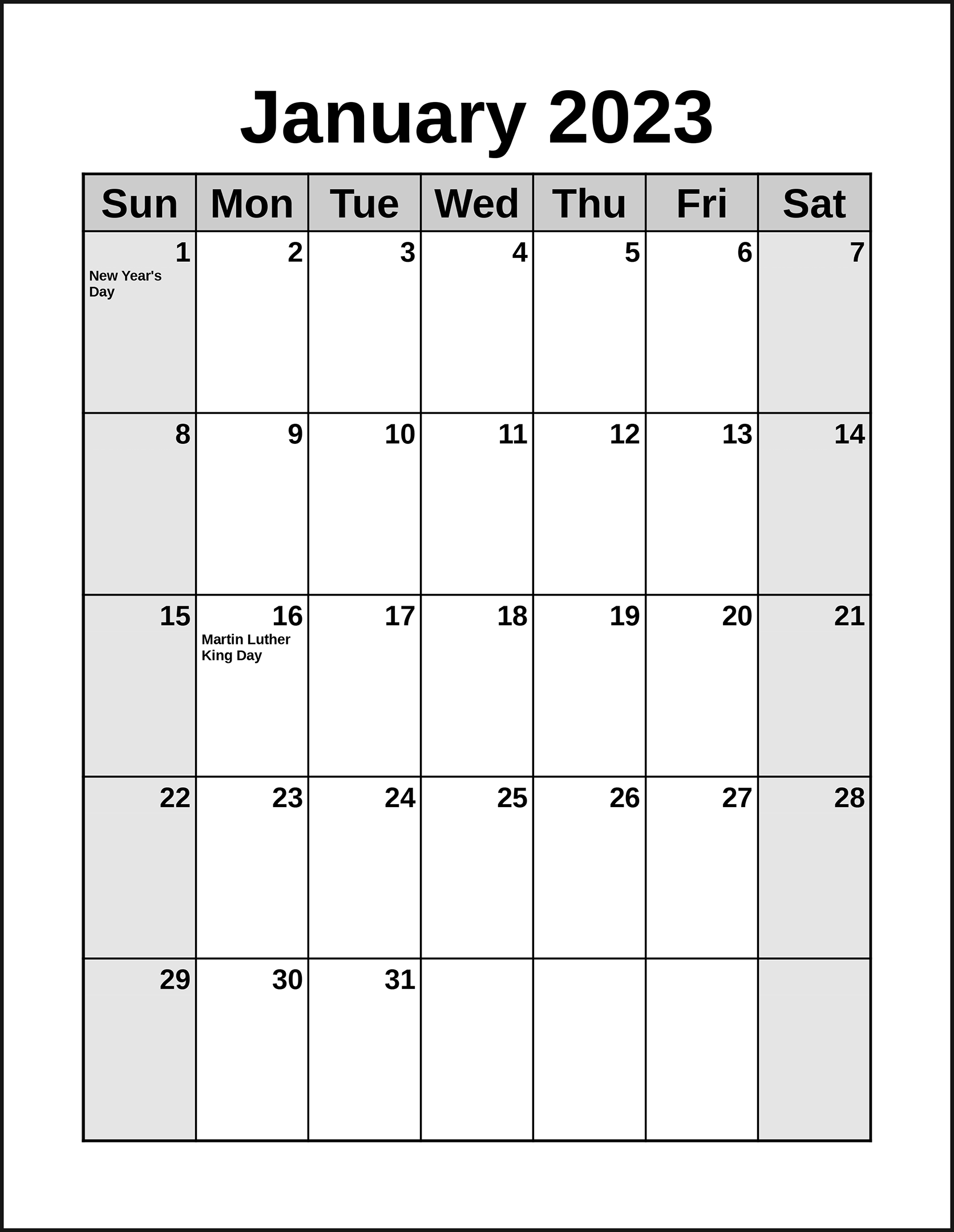 Printable Monthly Calendar Portrait