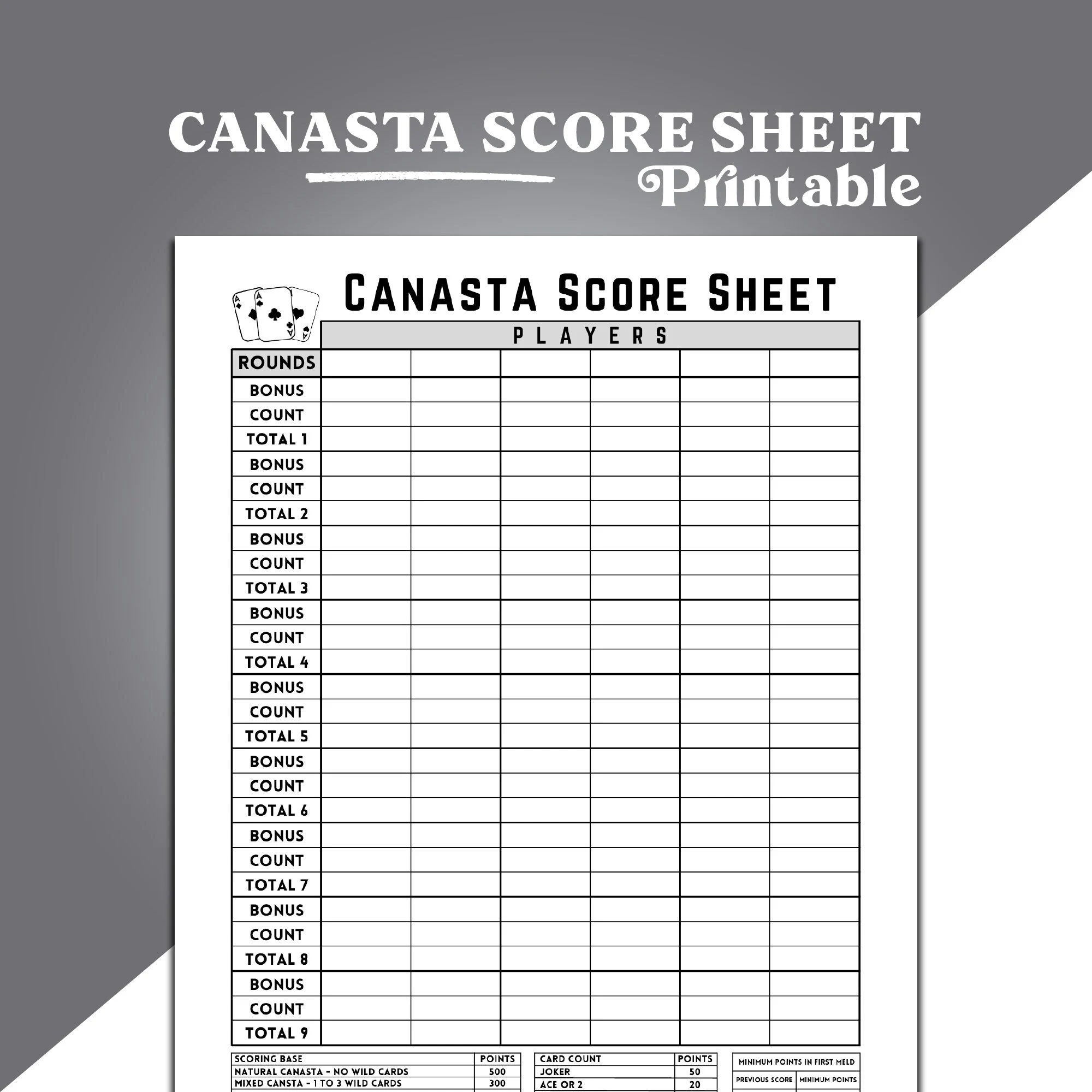 Printable Canasta Scoring Sheet