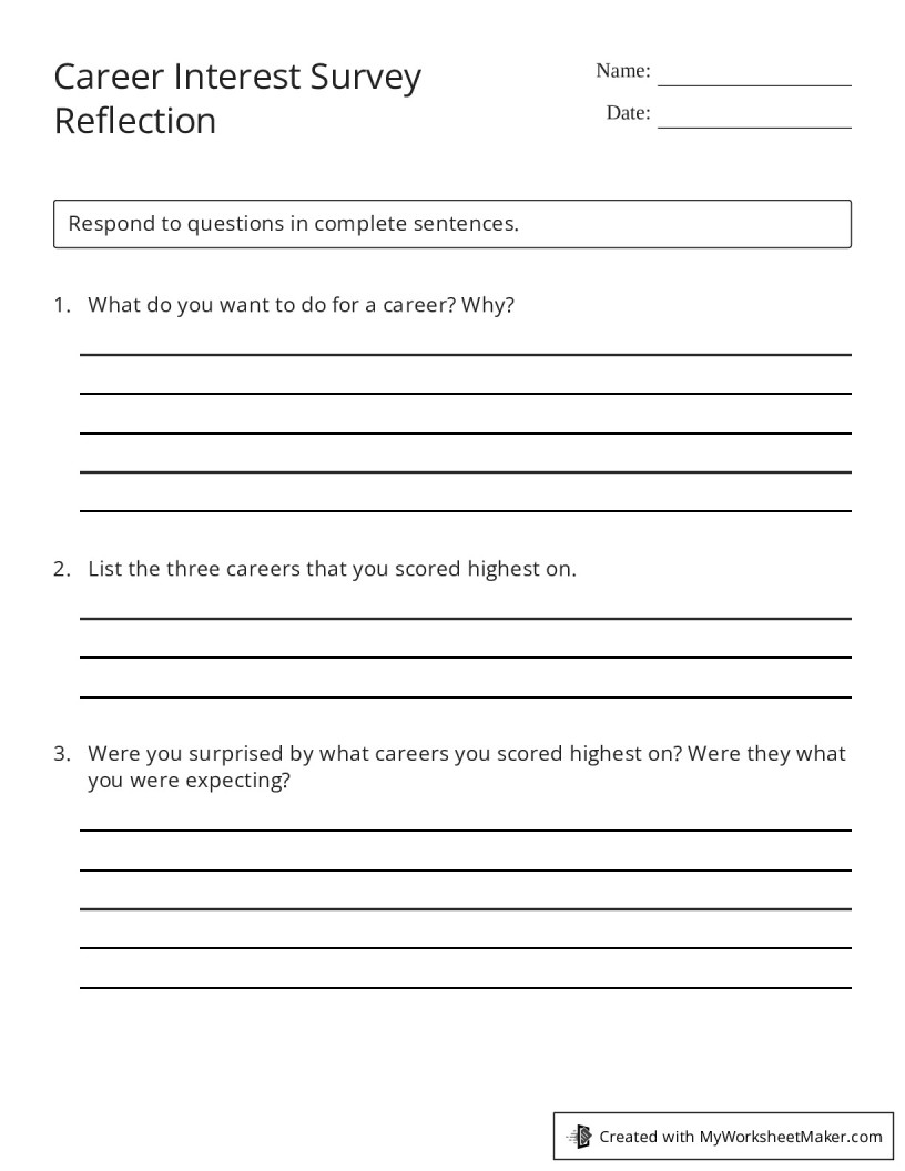 Printable Career Interest Worksheet