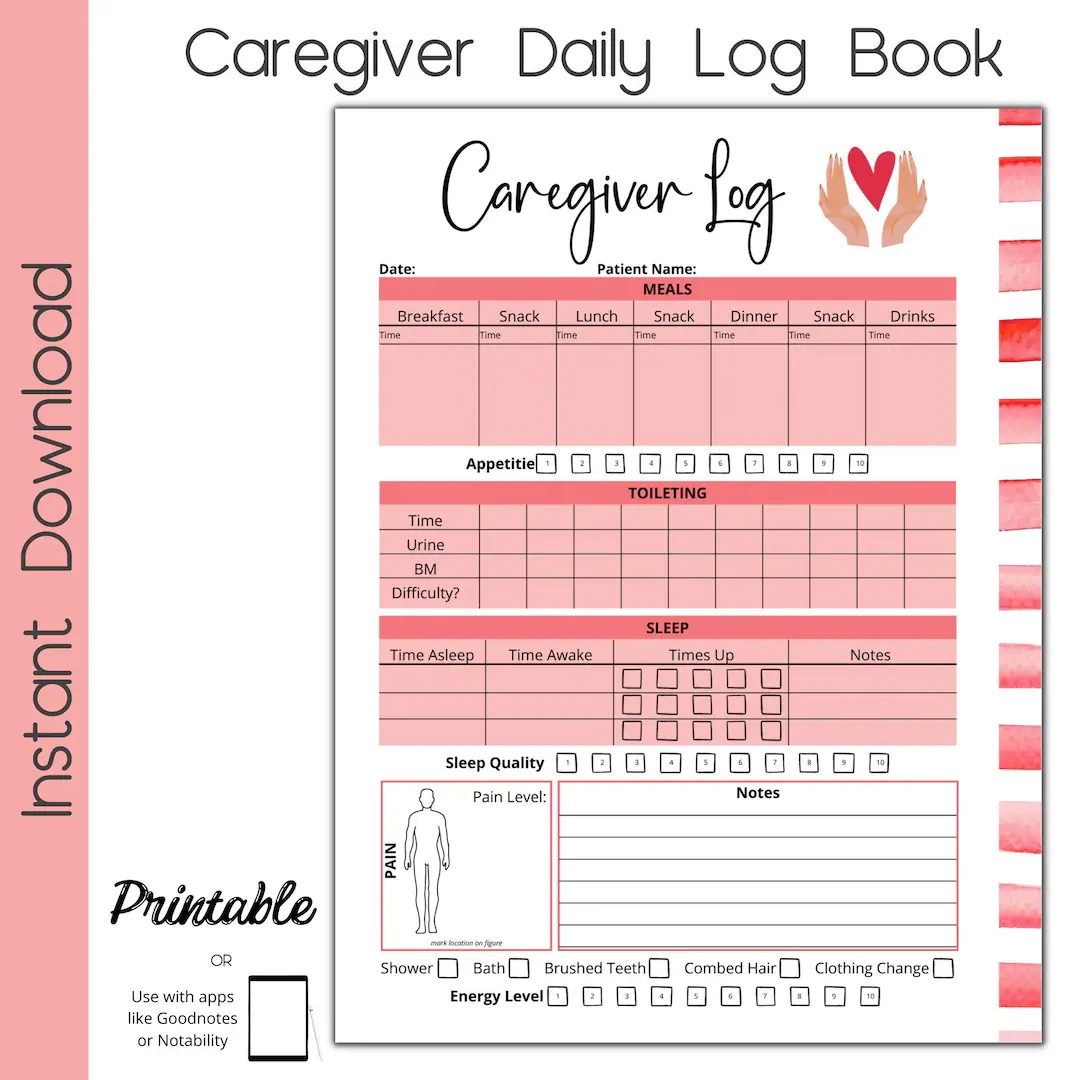 Caregiver Daily Log Caregiver Daily Record Etsy