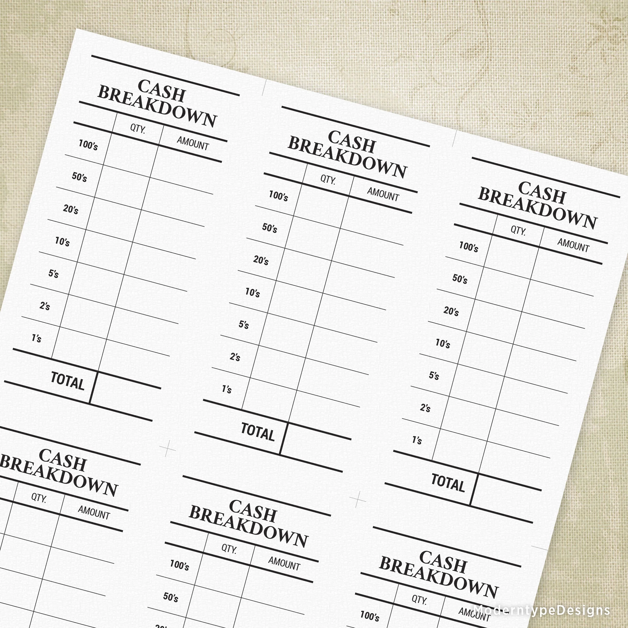 Free Printable Cash Breakdown Sheet Free Printable Cash Breakdown Sheet
