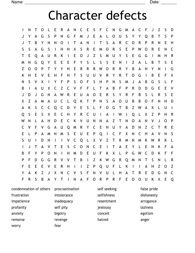 Character Defects Word Search WordMint Character Defects Word Search WordMint