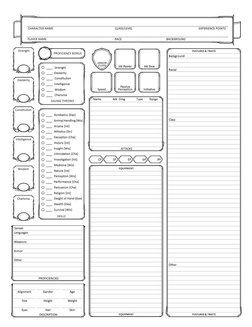 Character Sheet For Non magic Characters Lots Of Room For Features Traits And Equipment R dndnext