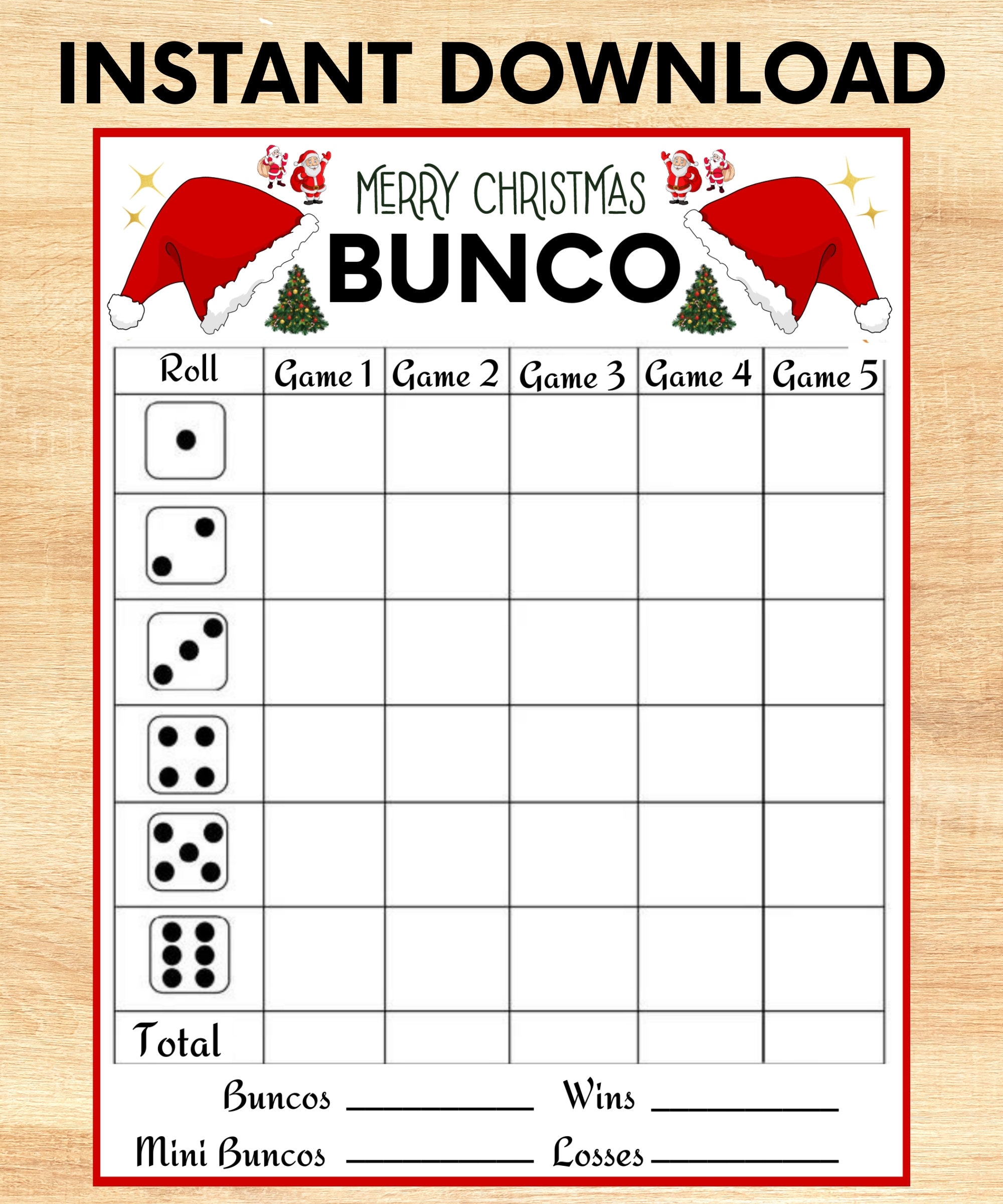 Christmas Bunco Score Sheets Printable