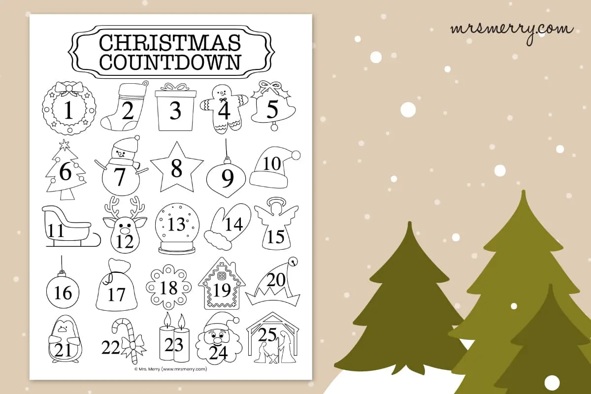 Christmas Countdown Printable Coloring Christmas Calendar Mrs Merry
