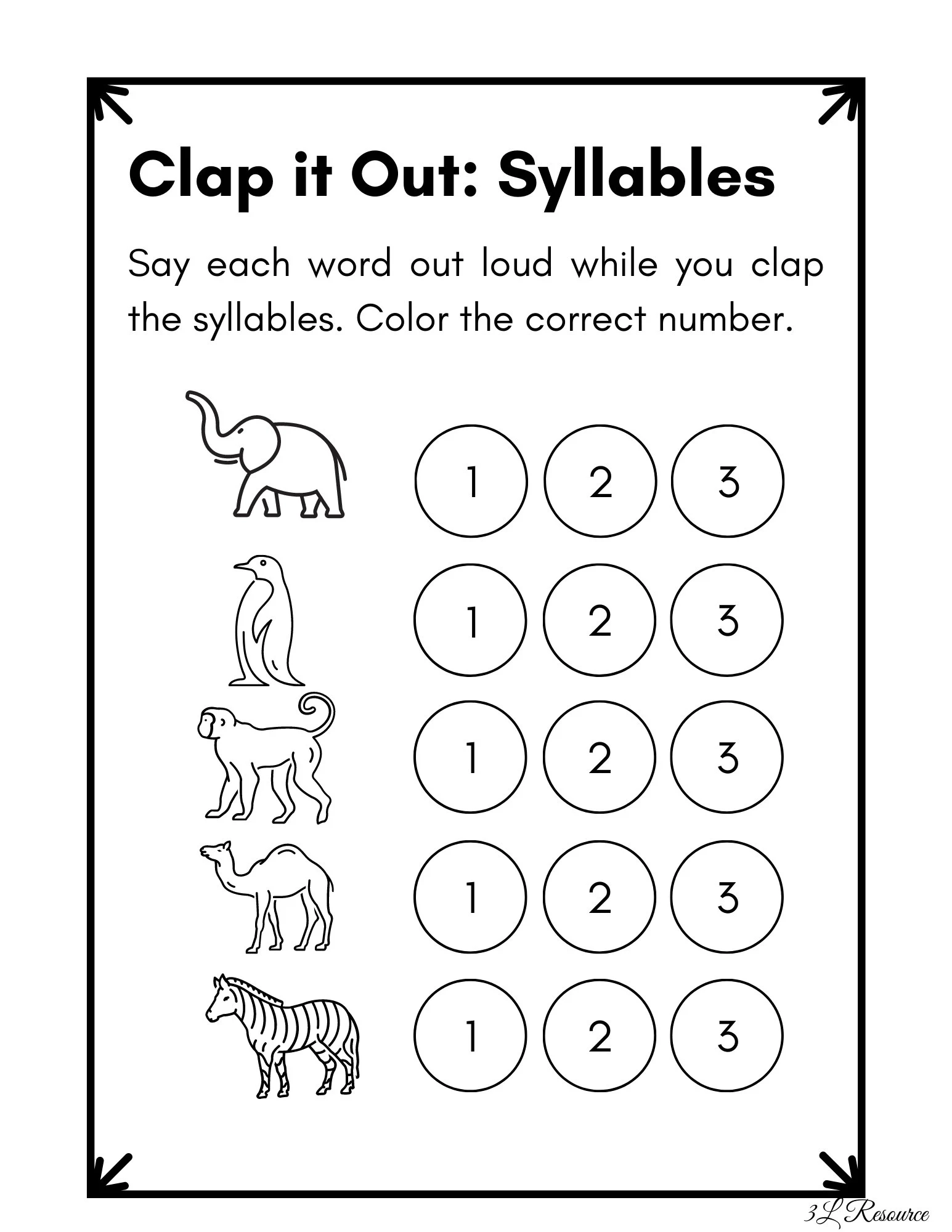 Clap It Out Syllables Worksheet Kindergarten Preschool Etsy UK
