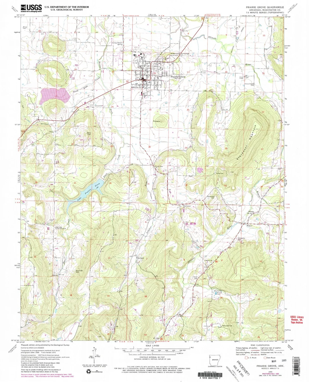 Classic USGS Prairie Grove Arkansas 7 5 x7 5 Topo Map MyTopo Map Store