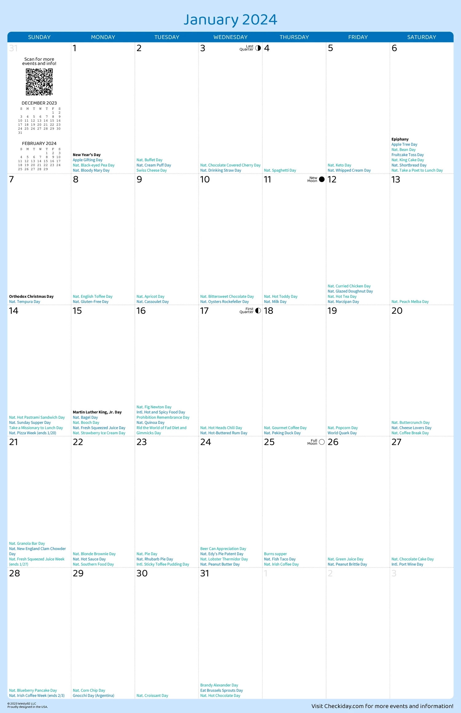 Printable Food Holiday Calendar