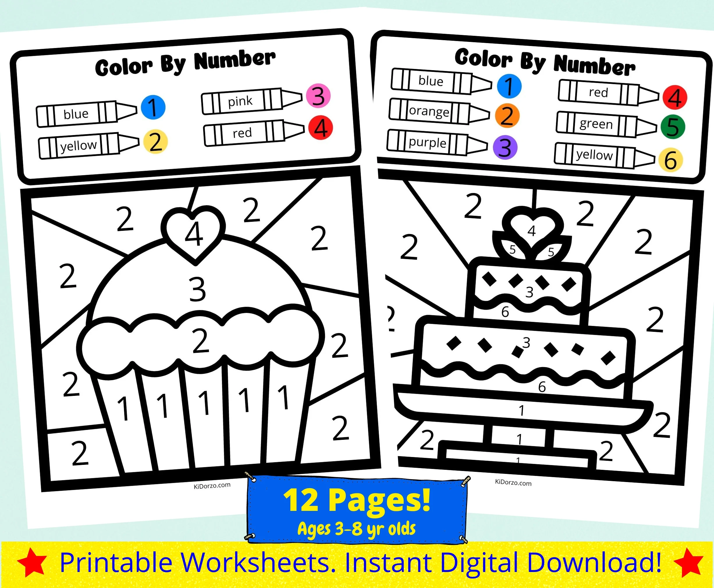 Color By Number Kids Printable Worksheets Food Theme Coloring 