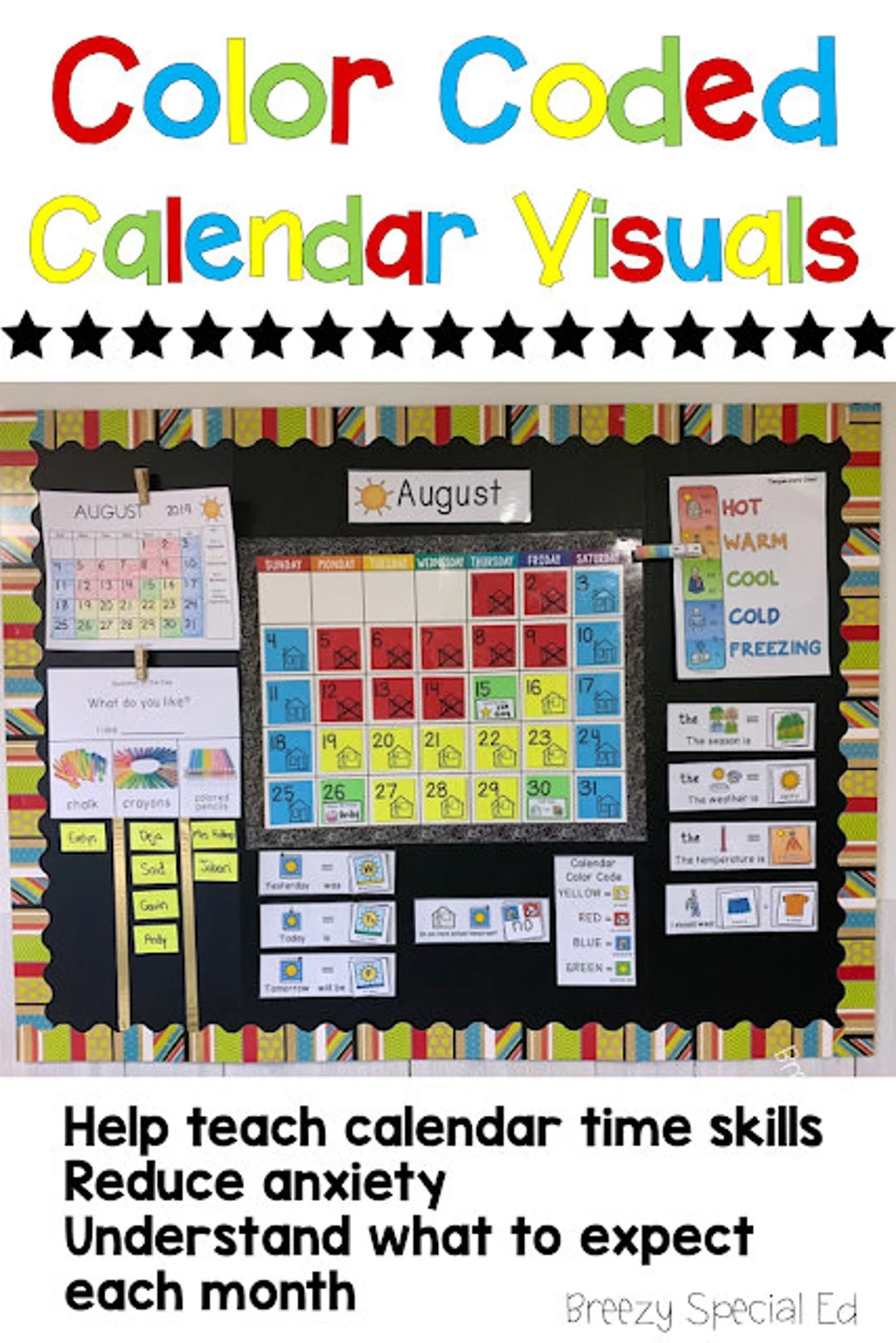 Color Coded Calendar Visuals For Special Education With Bonus Temperature Chart And More Etsy