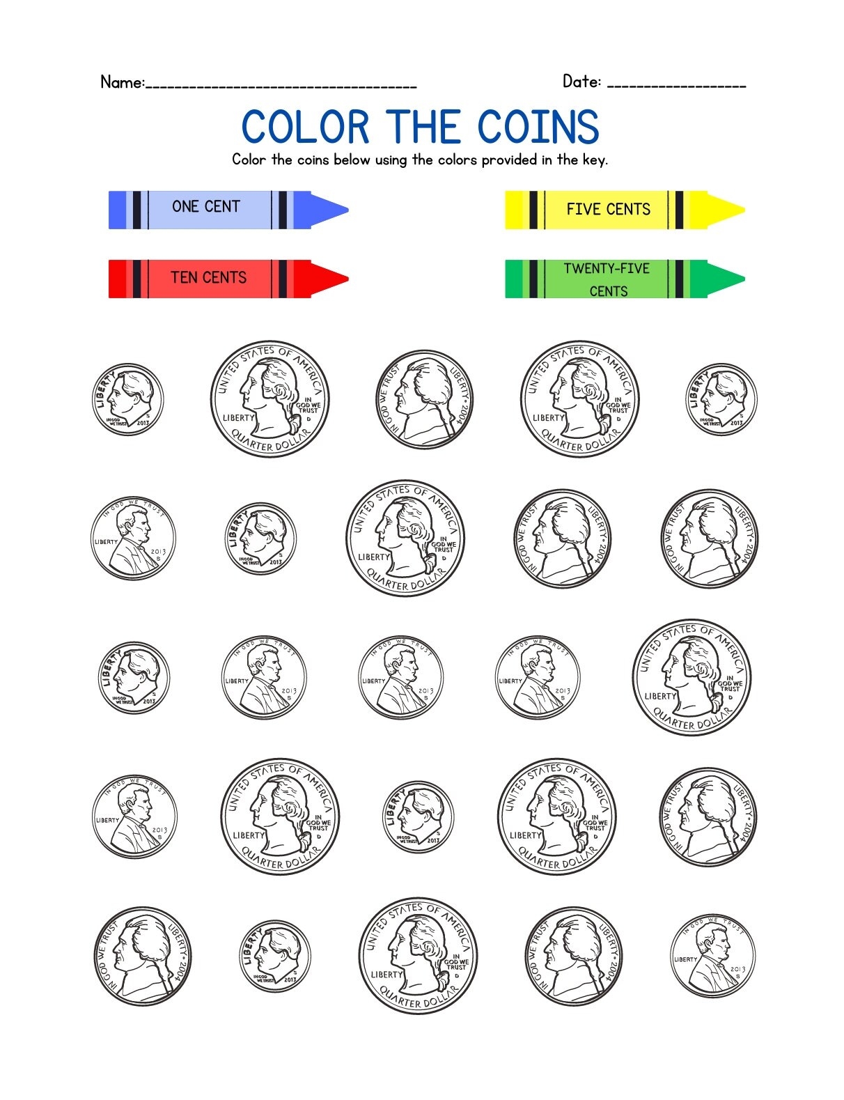 Color The Coins Worksheets Etsy Israel Color The Coins Worksheets Etsy Israel