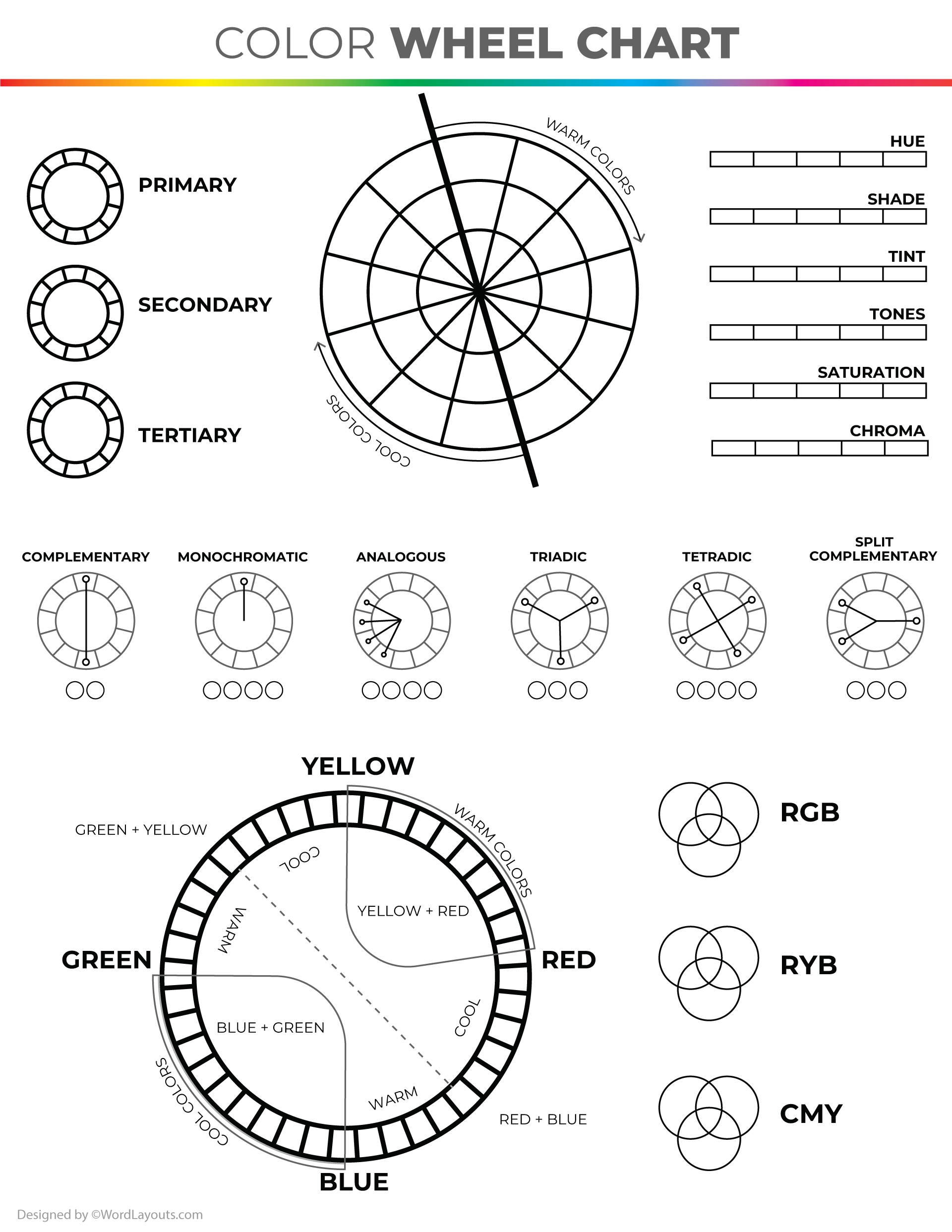 Color Wheel Chart Hues Tints U0026 Schemes PDF