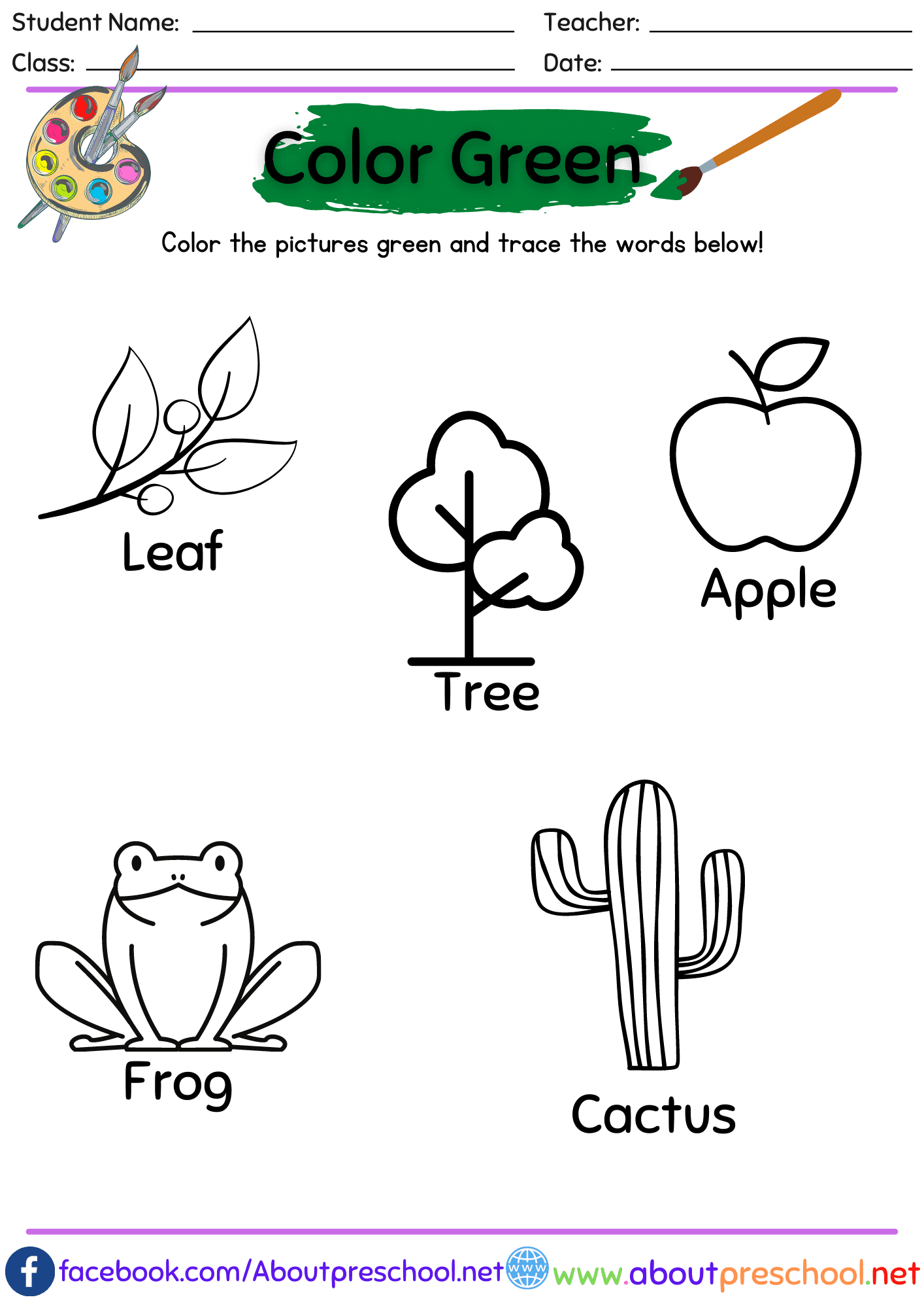 Color Worksheets Green About Preschool Color Worksheets Green About Preschool