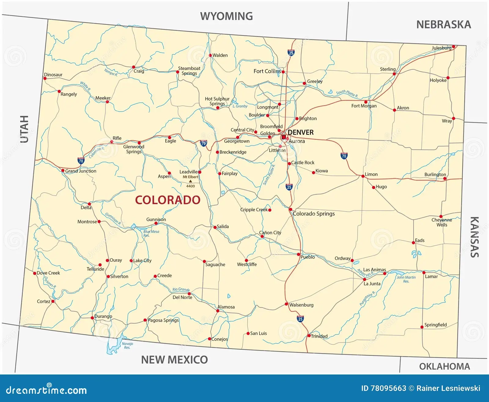 Colorado Road Map Stock Vector Illustration Of Highways 78095663