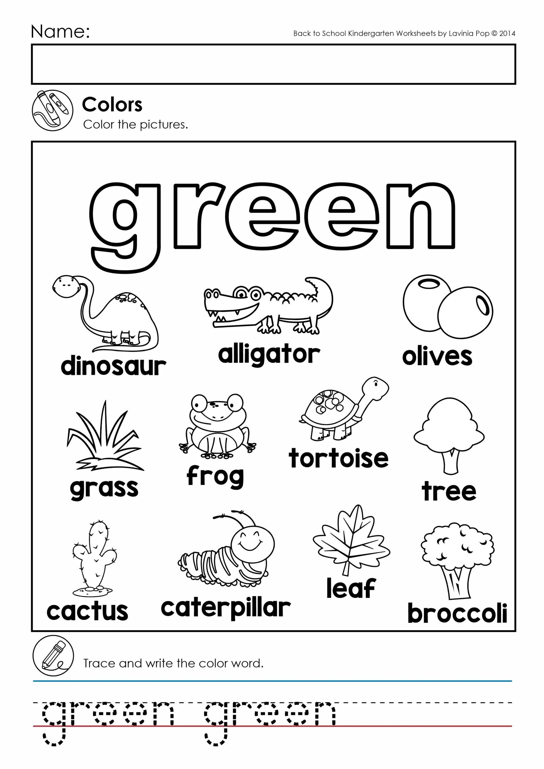 Kindergarten Printable Color Worksheet