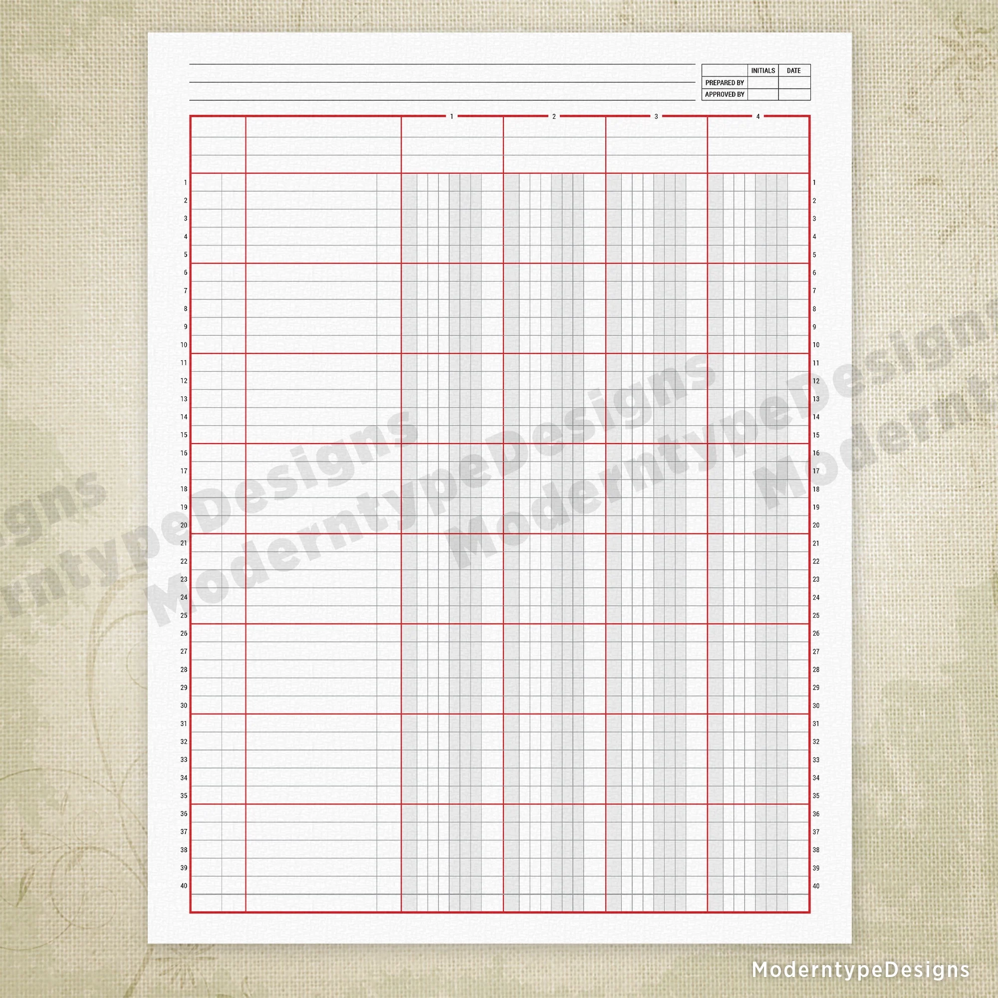 Columnar Worksheet Printable 4 Columns
