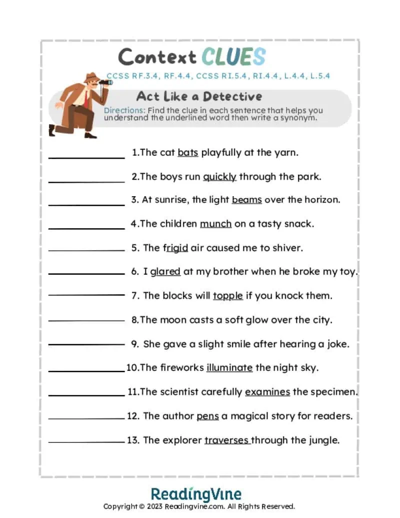 Context Clues Free Printable Worksheets