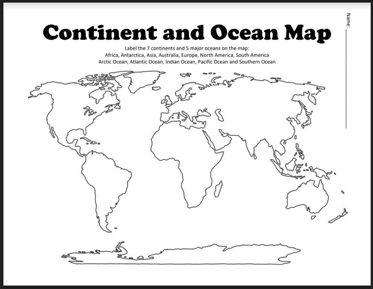 Printable Oceans And Continents Map