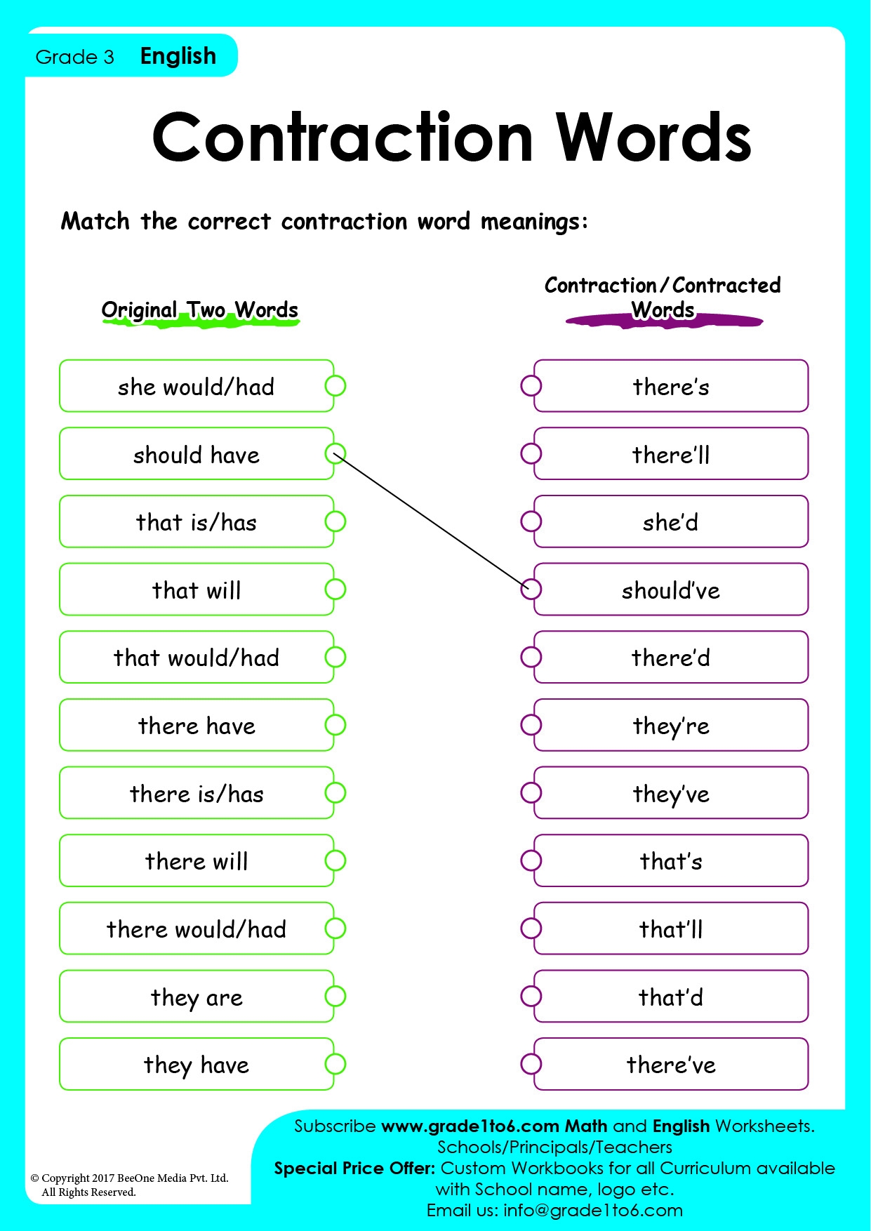 Free Printable Contraction Worksheets