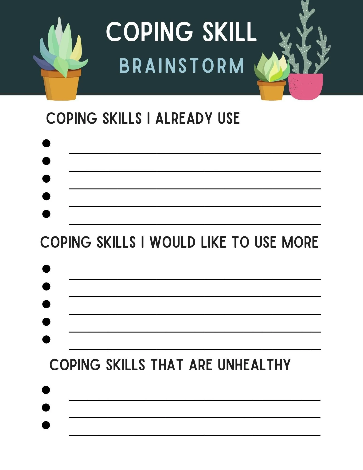Printable Coping Coping Skills Worksheets