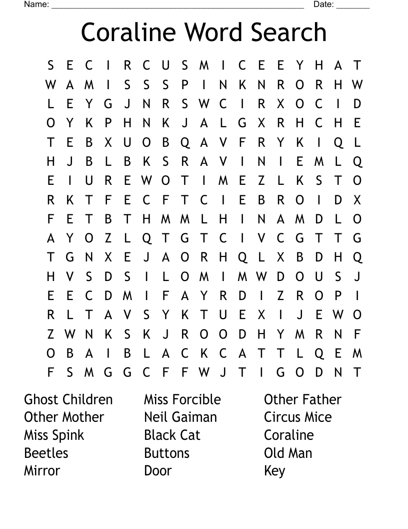 Coraline Word Search WordMint