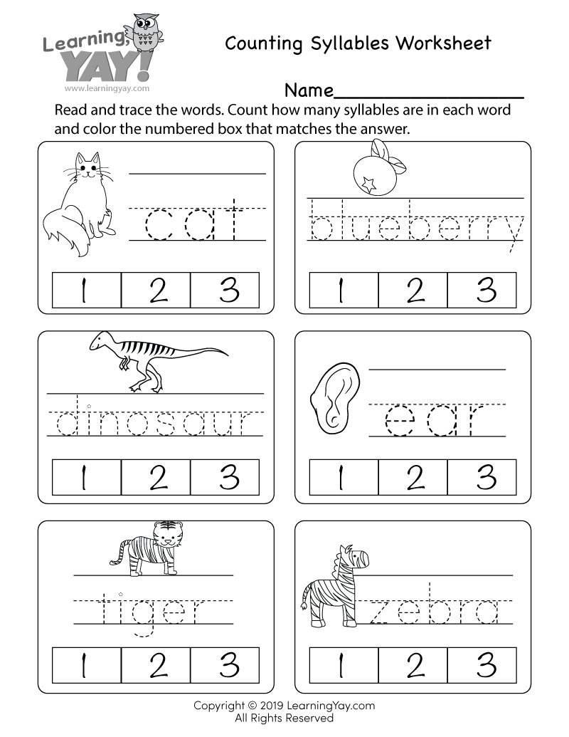 Free Printable Syllables Worksheets Pdf Kindergarten