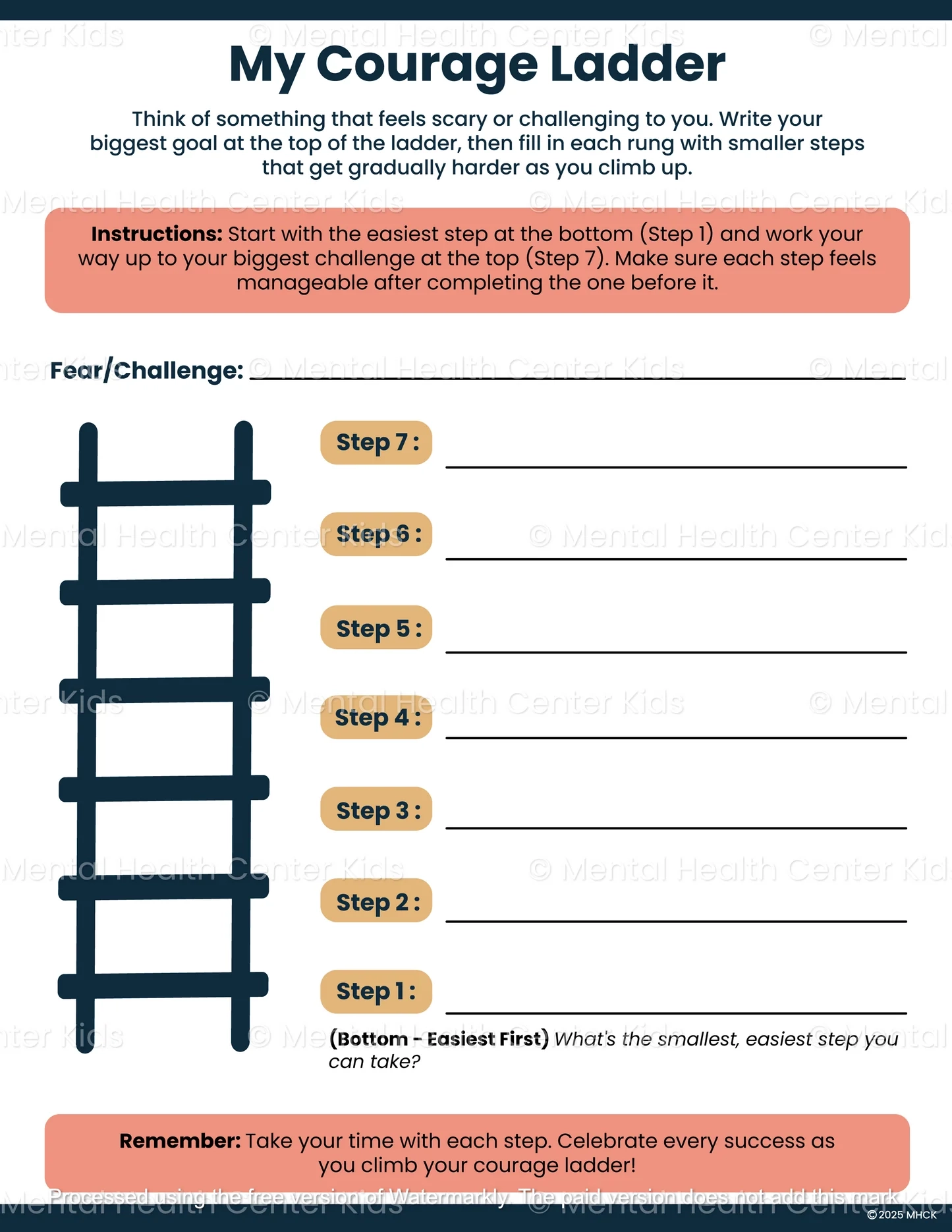Courage Ladder Worksheet Mental Health Center Kids Courage Ladder Worksheet Mental Health Center Kids