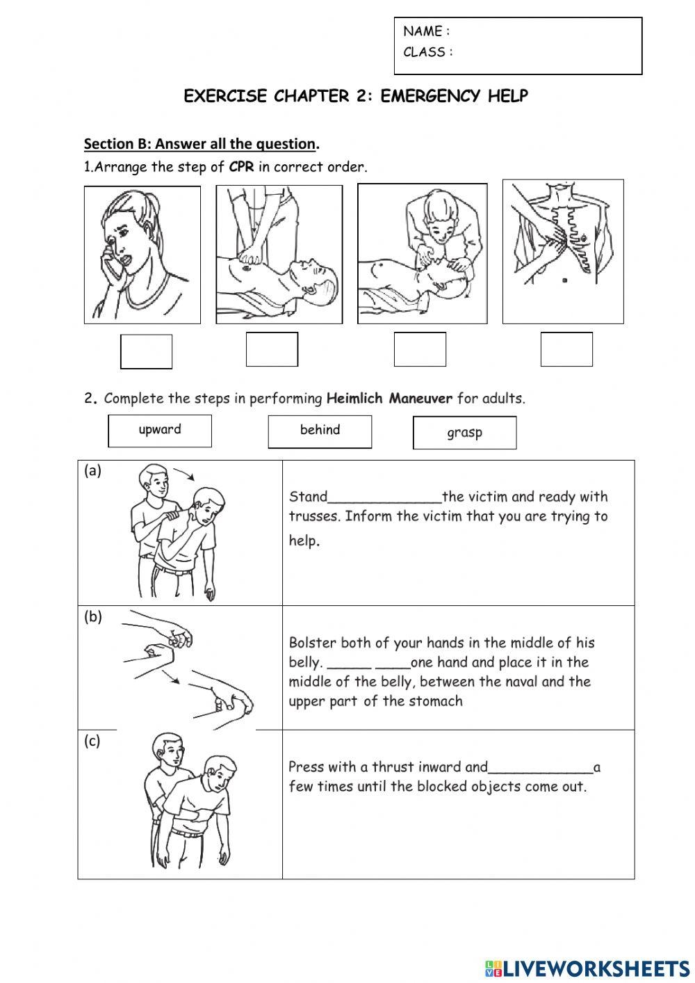 CPR And Heimlich Manuevre Online Exercise For Worksheets Library