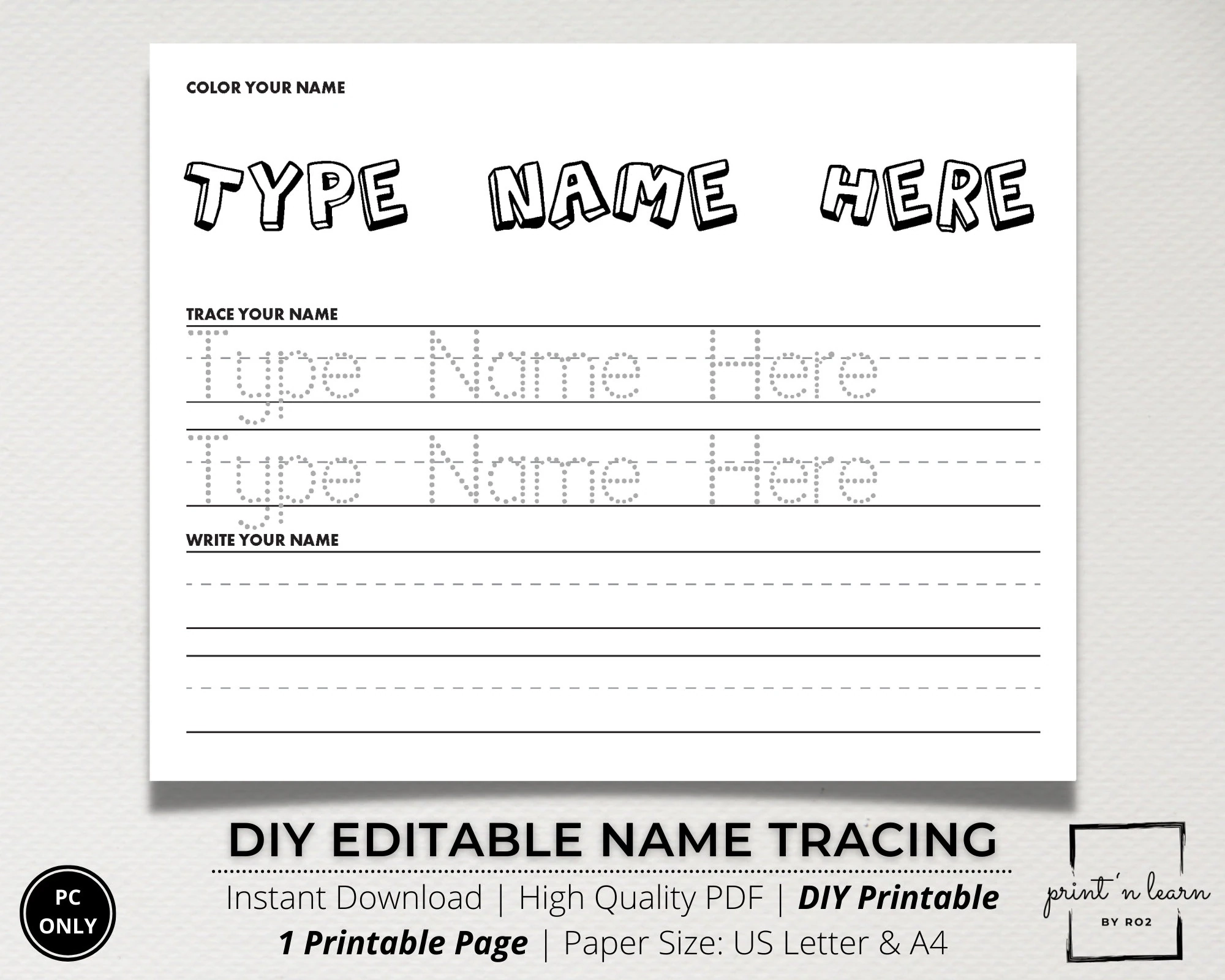 Custom Name Tracing Sheet Handwriting Practice Name Writing Name Worksheet Editable Name Tracing Name Trace Worksheet Printable Etsy