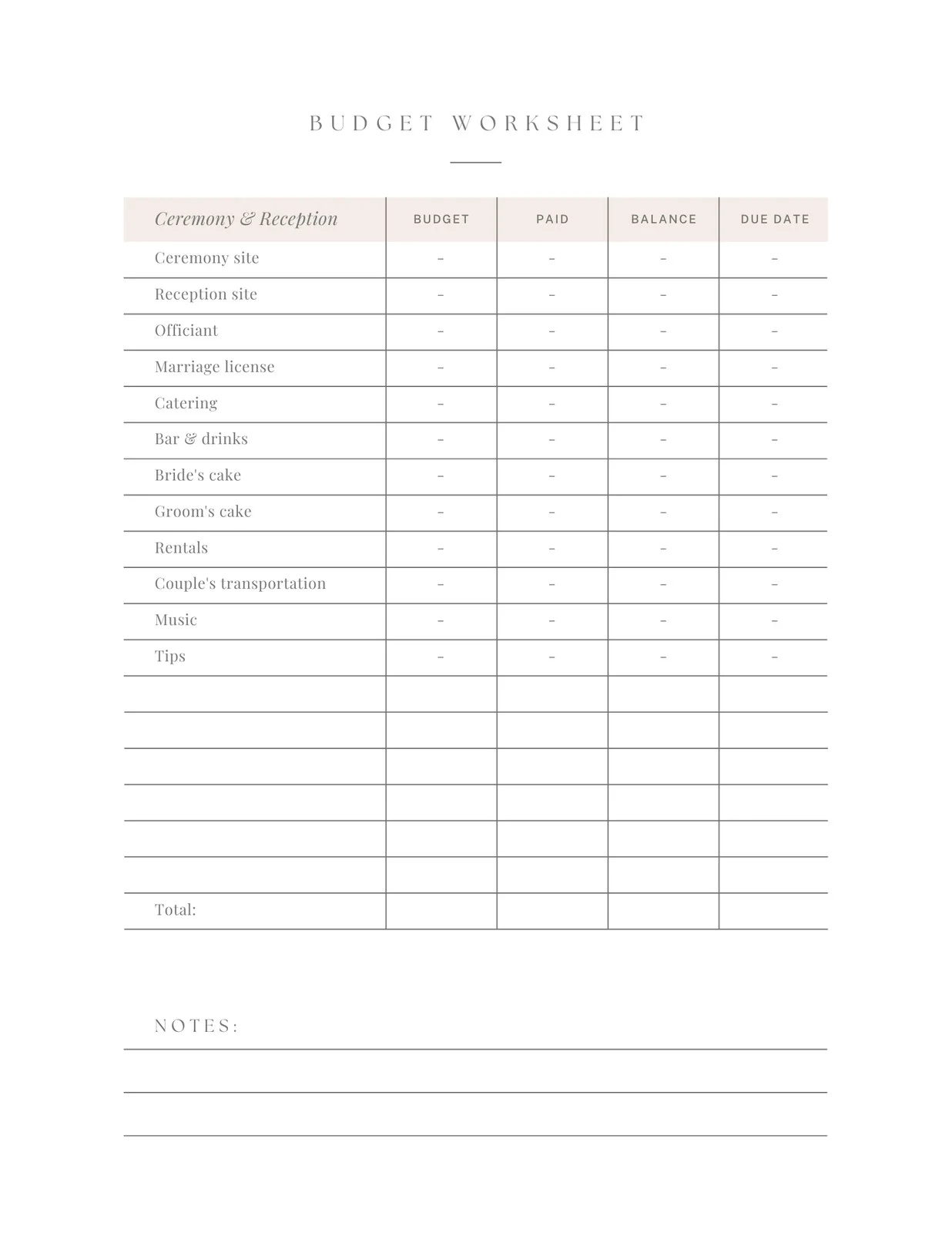 Free Printable Wedding Checklist Worksheets