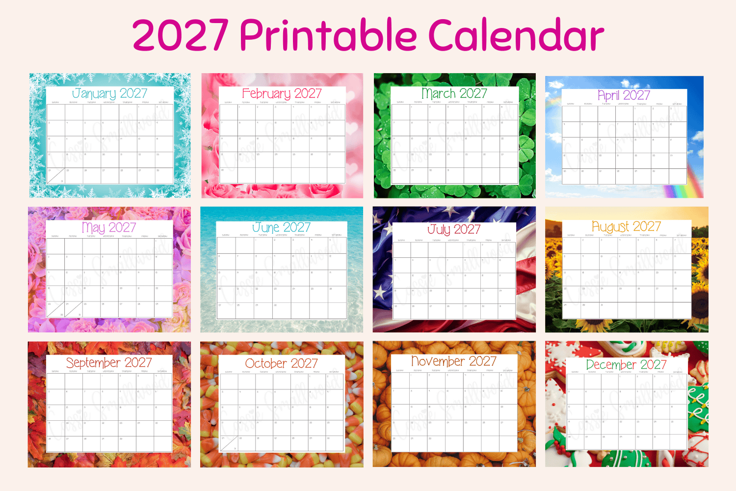 CUTE Free Printable 2027 Monthly Calendar Cassie Smallwood