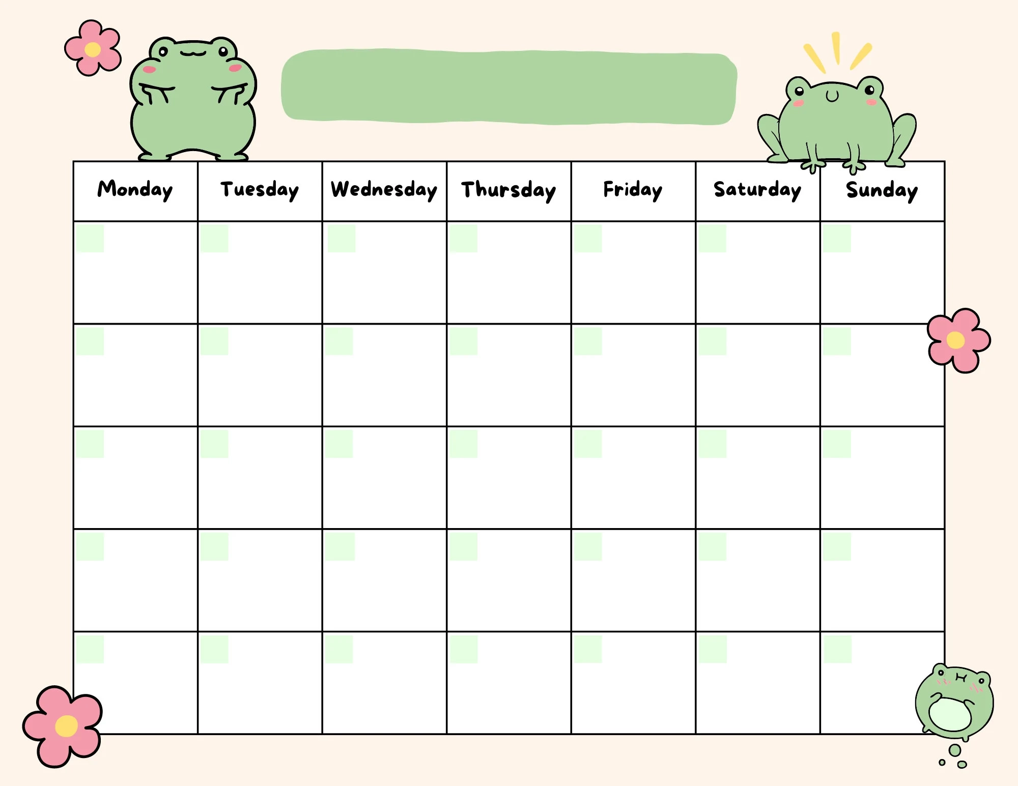 Cute Frog Open Printable Calendar Digital Download Calendar Instant Download Etsy