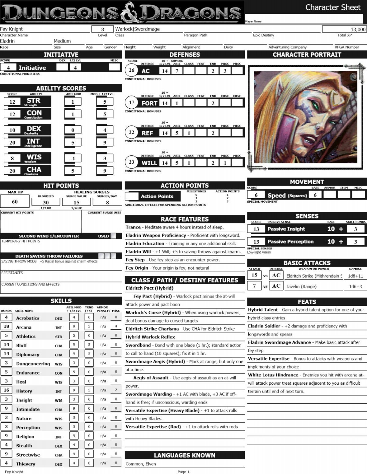 D D 4E Character Sheet
