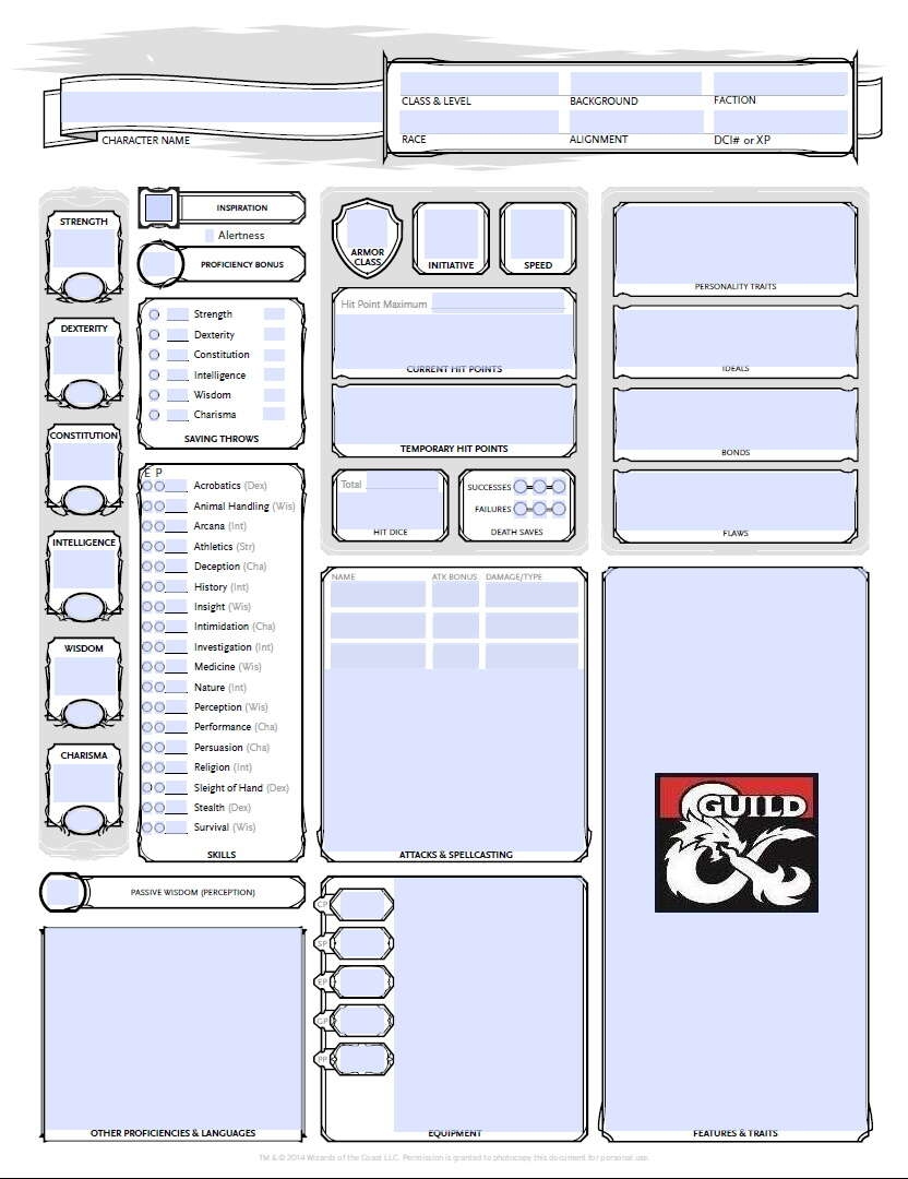 Fillable Printable Dnd Character Sheet