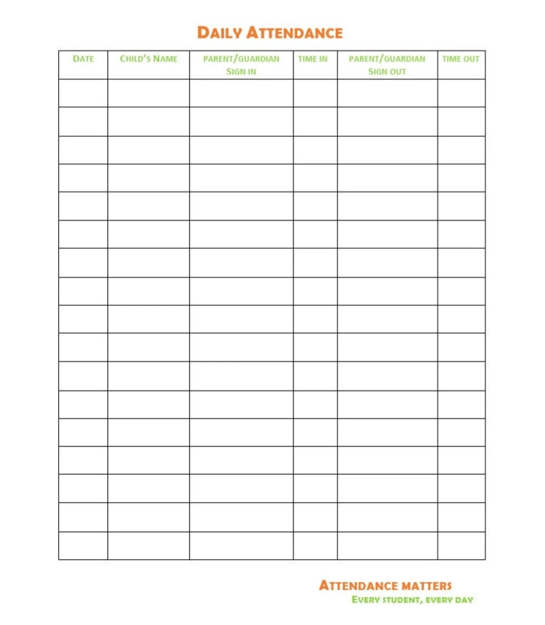 Daily Attendance Sheet Etsy
