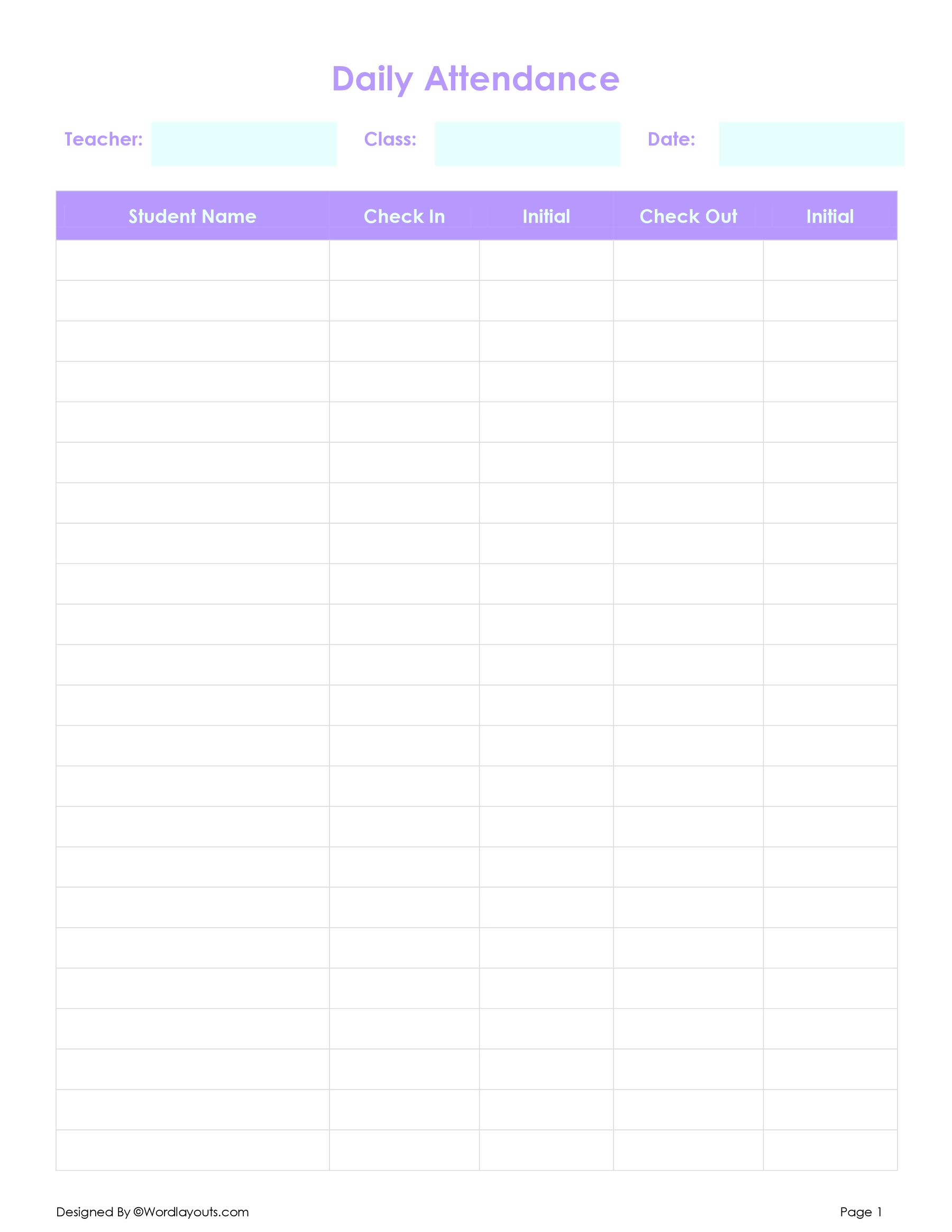 Printable Daily Attendance Sheet