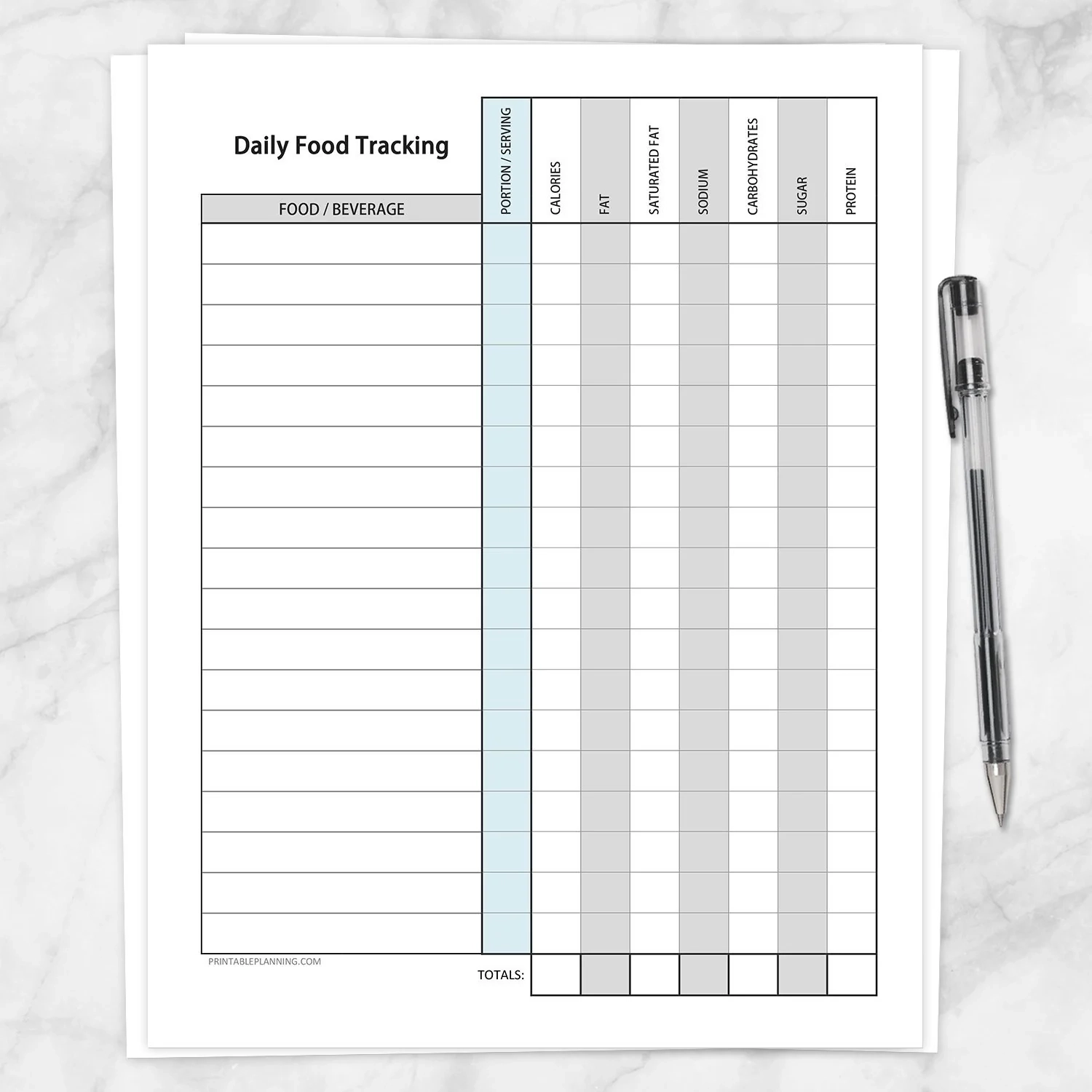 Printable Food Tracking Sheets