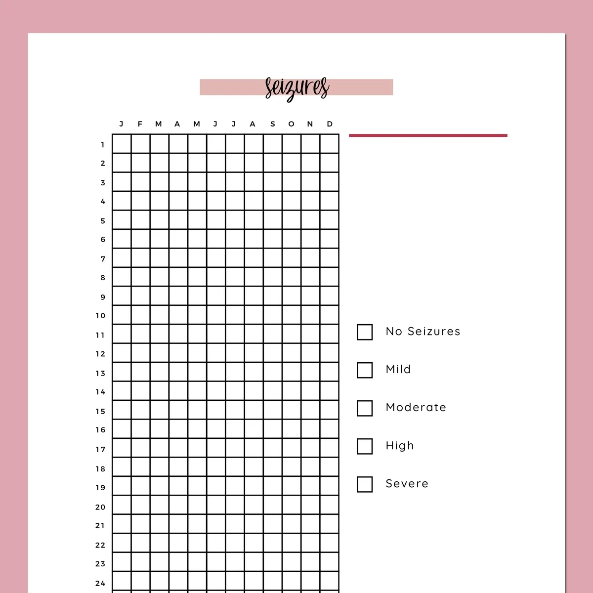 Daily Seizure Tracker A5 Instant Download Printable PDF Template Plan Print Land