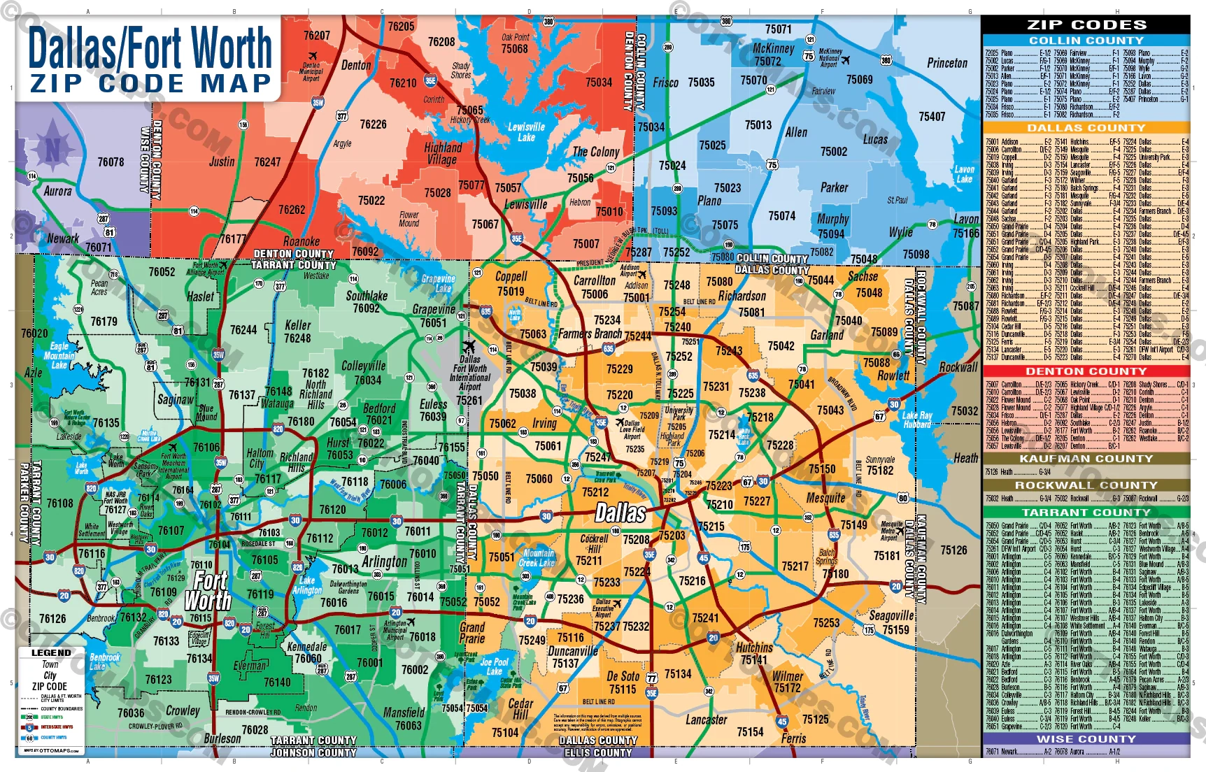 Dallas Fort Worth Zip Code Map Counties Colorized Otto Maps