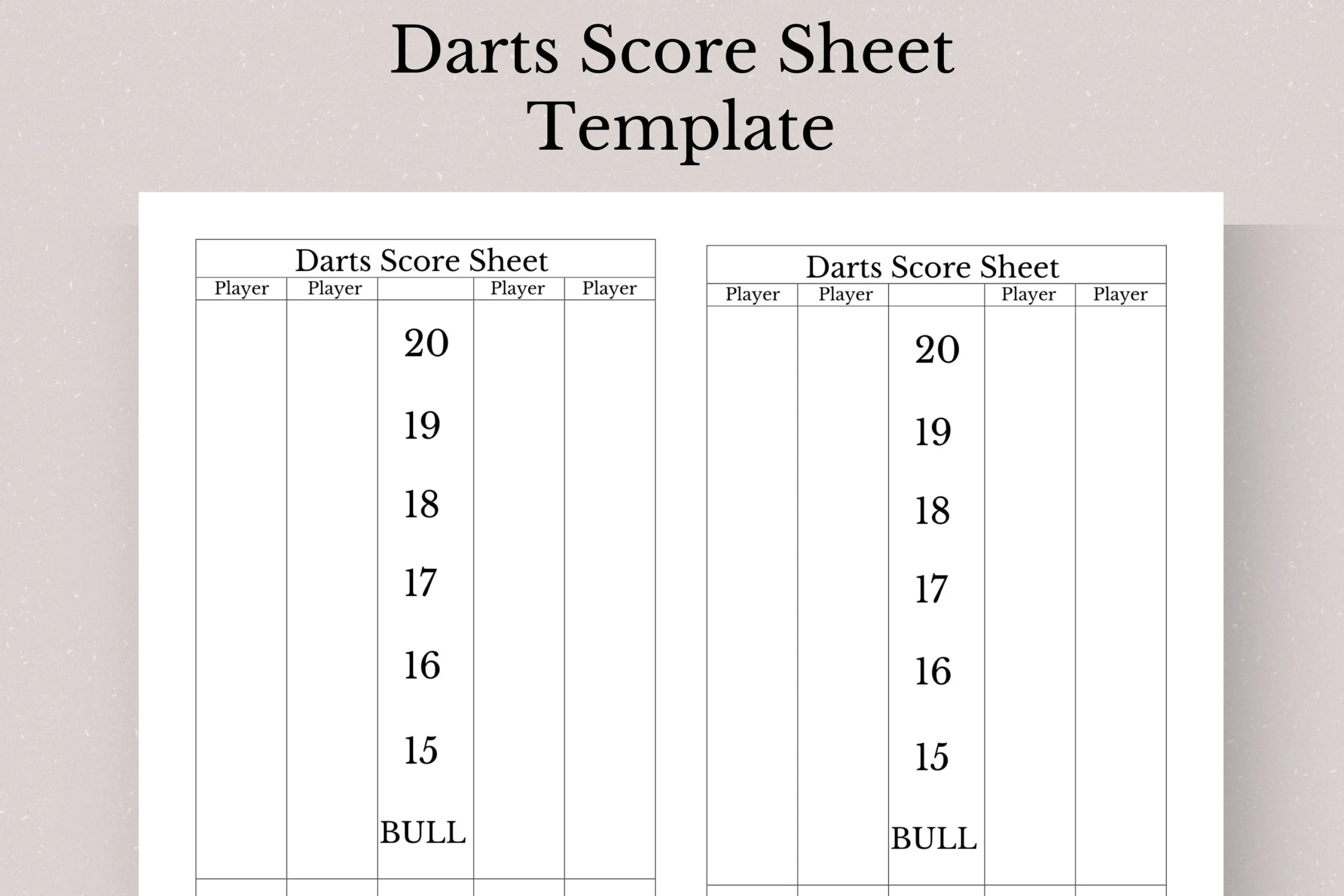 Printable Darts Score Sheet Template