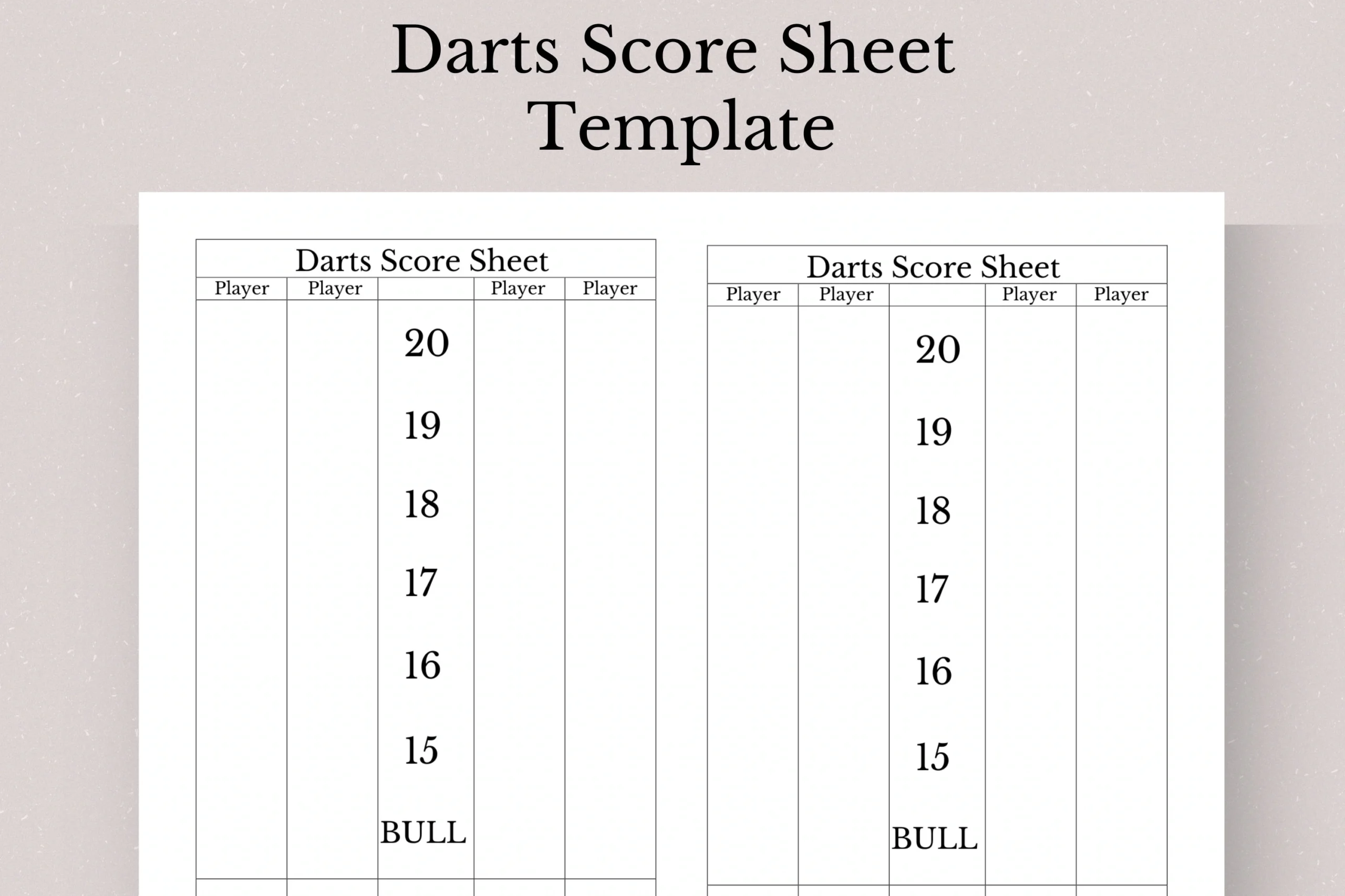 Printable Cricket Dart Score Sheet
