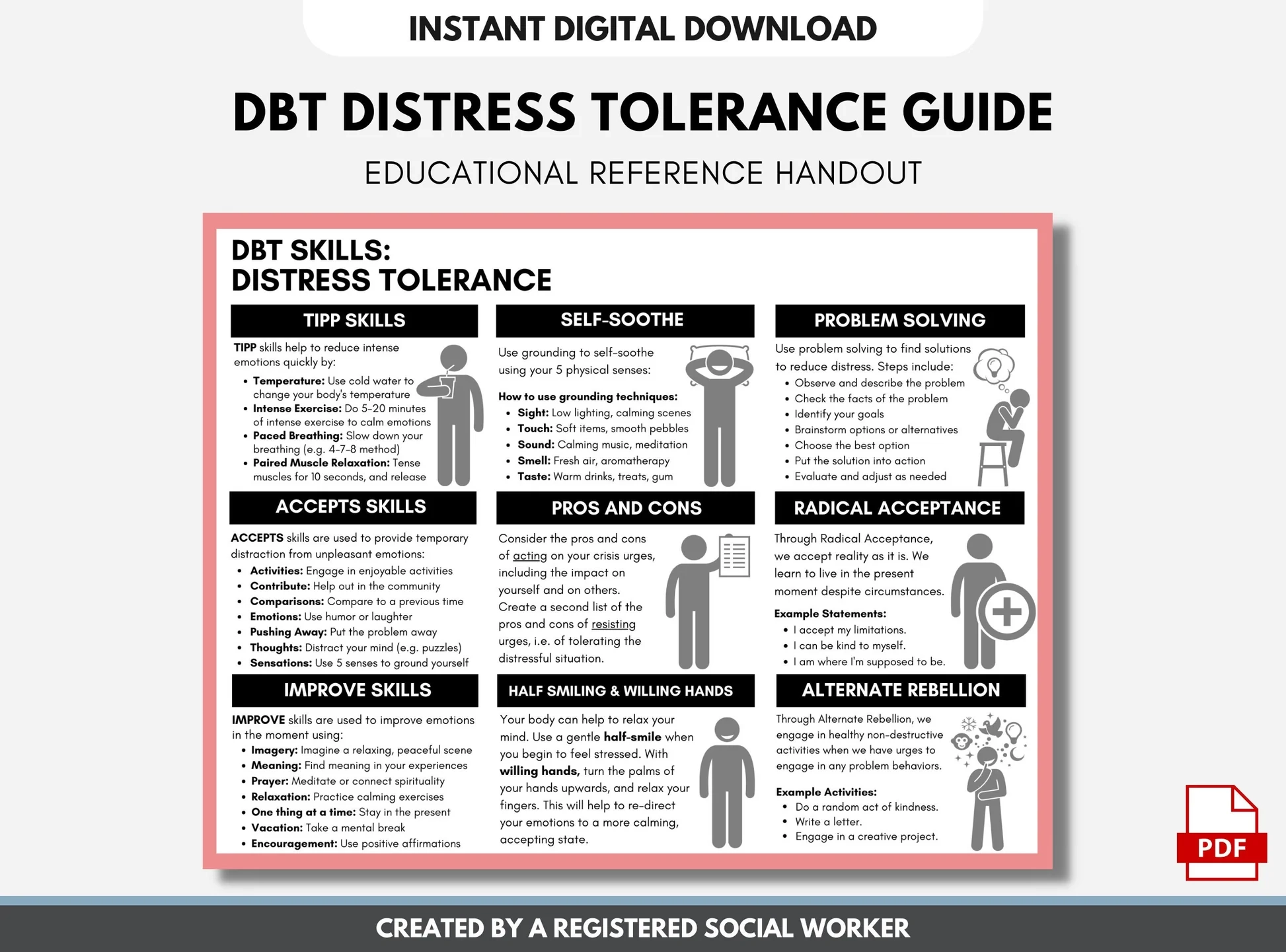 DBT Distress Tolerance Coping Skills Worksheet Digital Printable CognicHealth