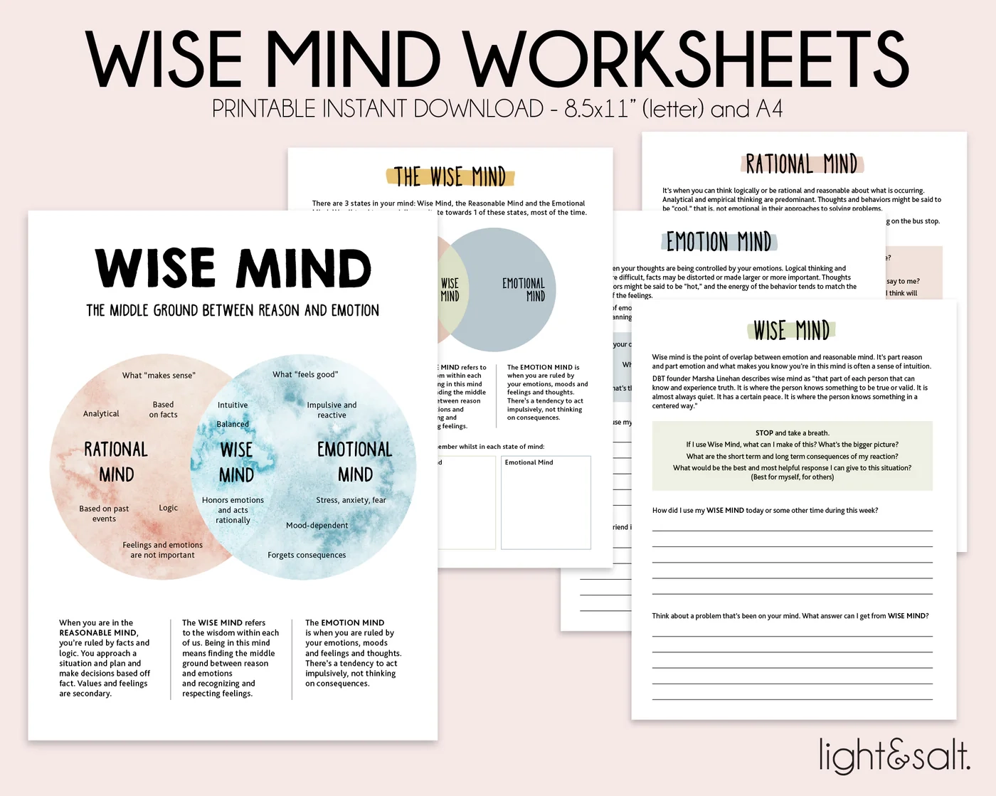 DBT Wise Mind Worksheets LightandSaltDesign