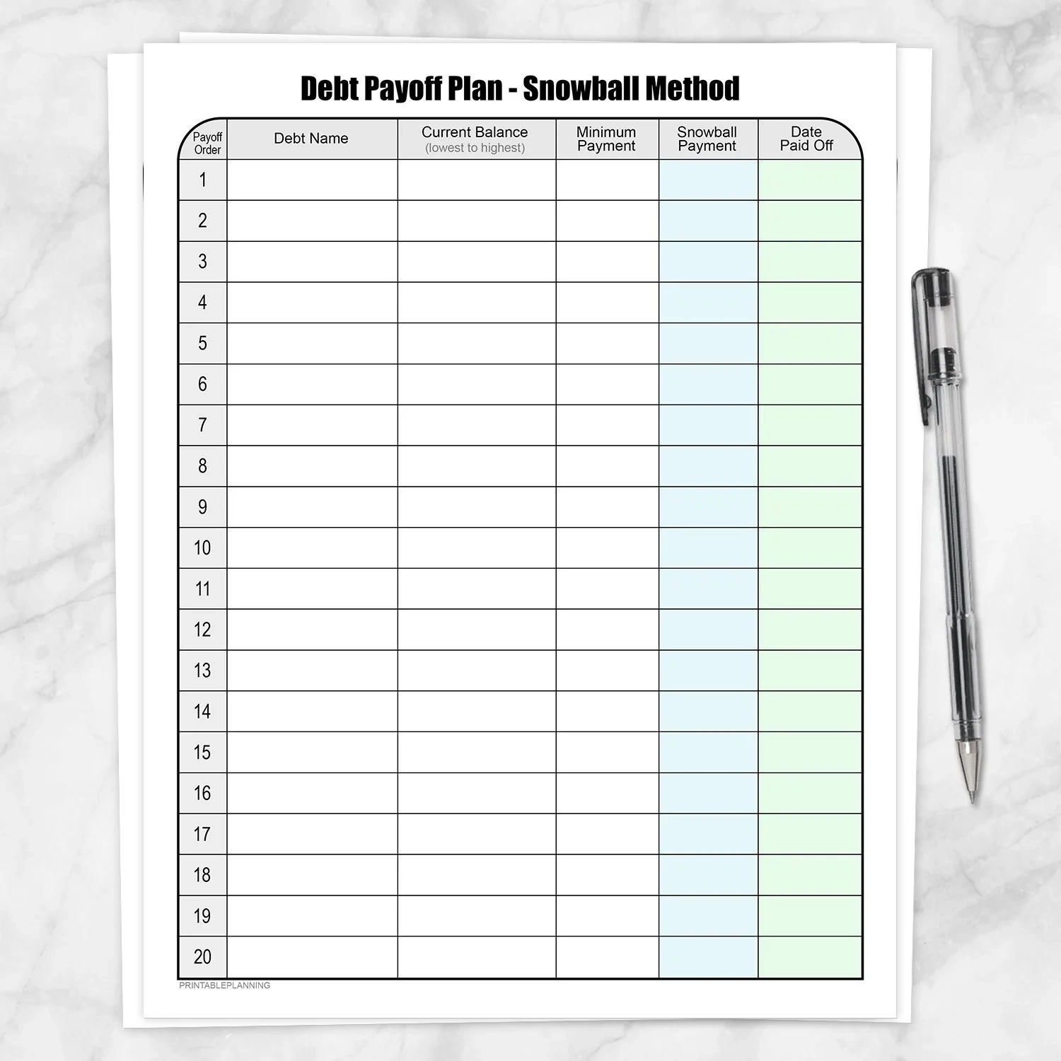 Debt Payoff Plan Chart Debt Snowball Method Printable