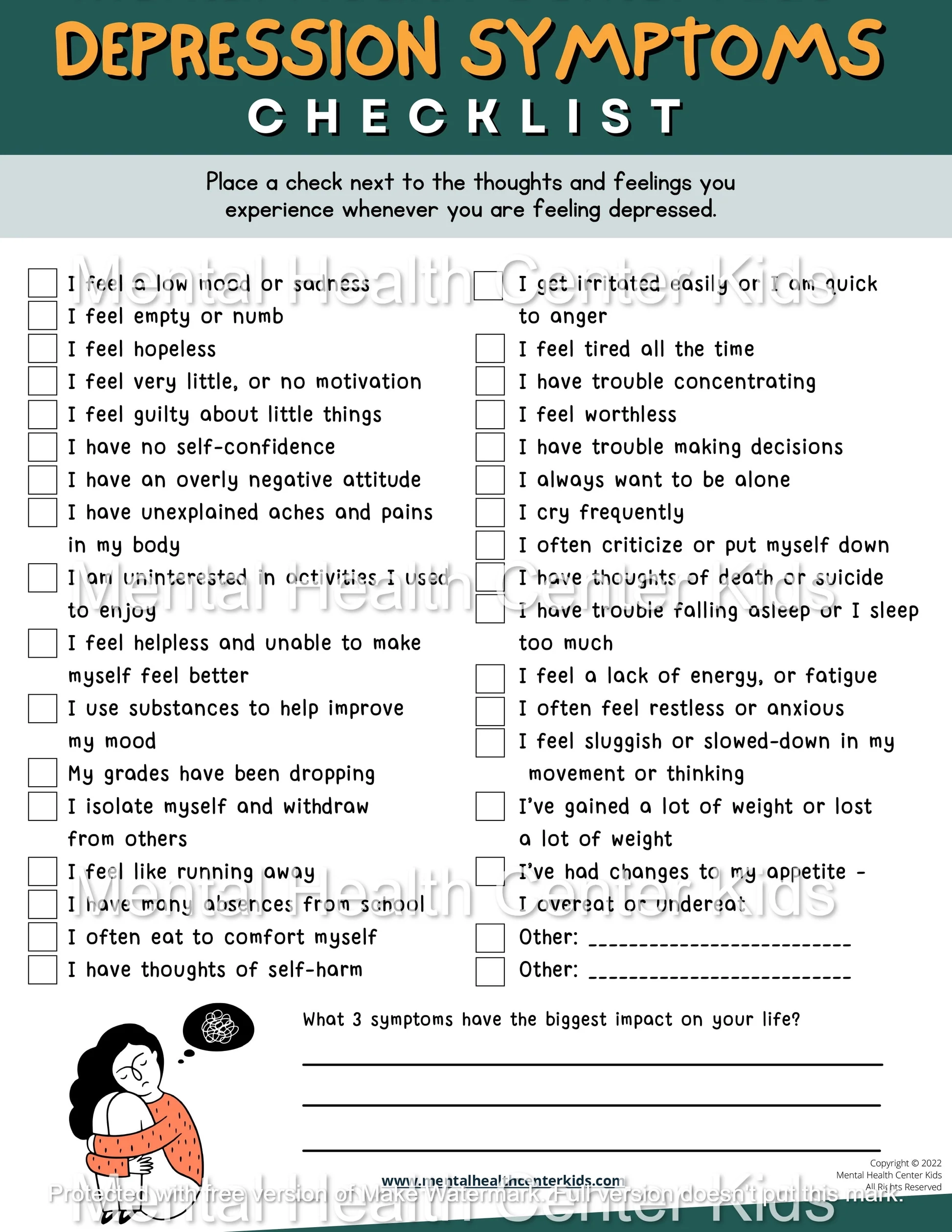 Depression Worksheets Printable