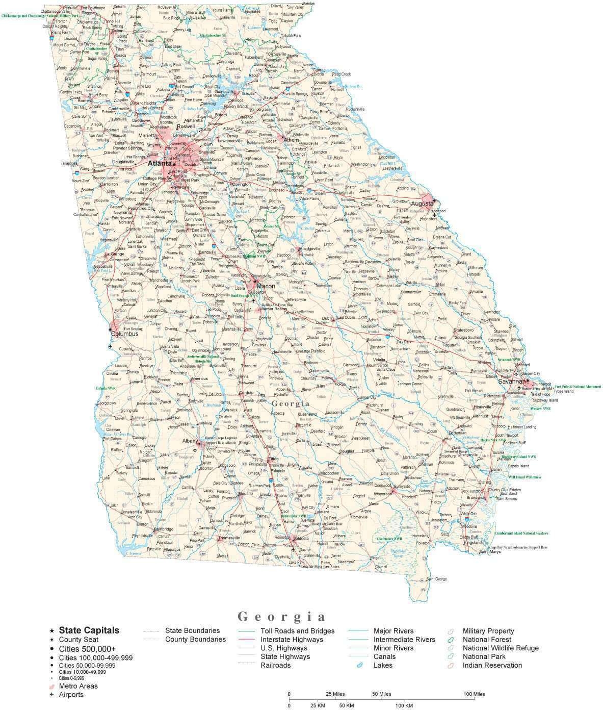 Detailed Georgia Cut Out Style Digital Map With County Boundaries Cities Highways National Parks And More Detailed Georgia Cut Out Style Digital Map With County Boundaries Cities Highways National Parks And More