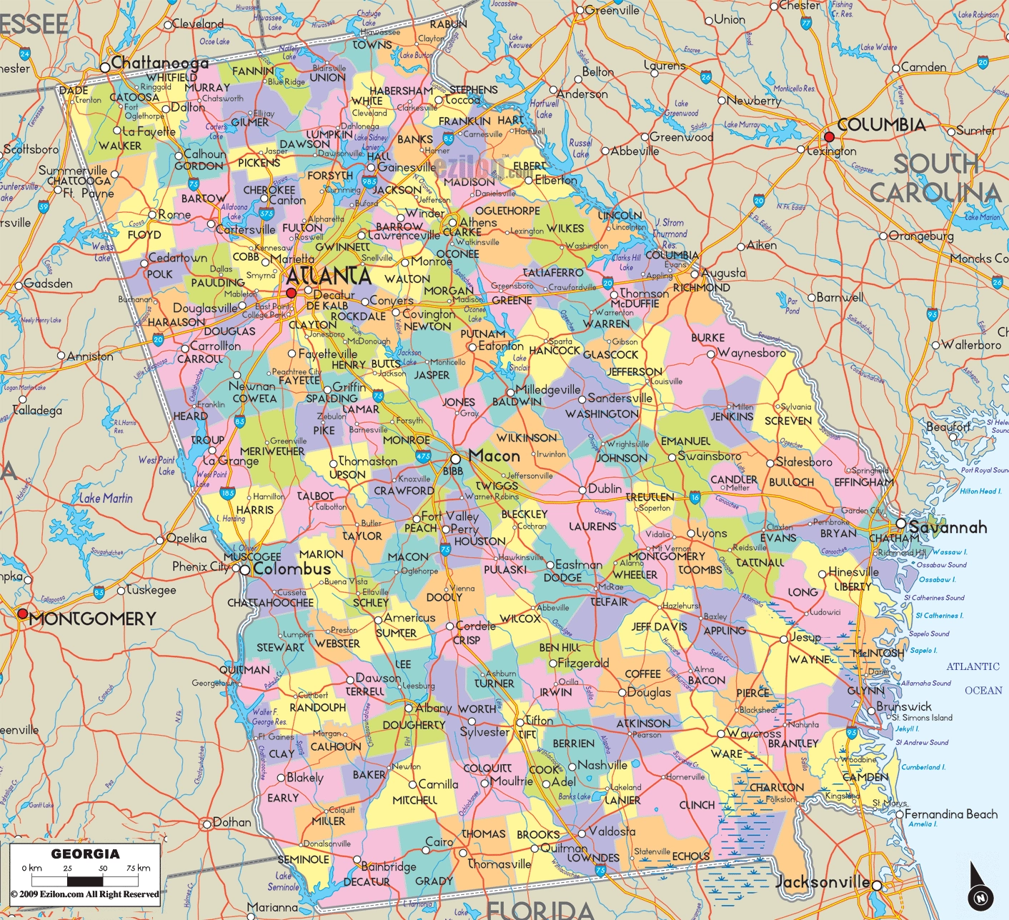 Detailed Map Of Georgia State USA Ezilon Maps Detailed Map Of Georgia State USA Ezilon Maps