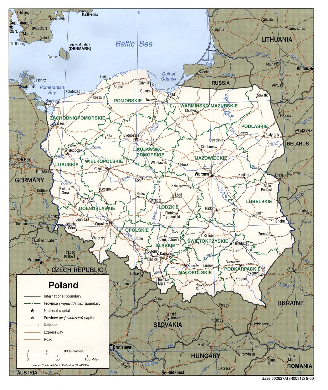 Detailed Political And Administrative Map Of Poland With Roads And Cities Vidiani Maps Of All Countries In One Place