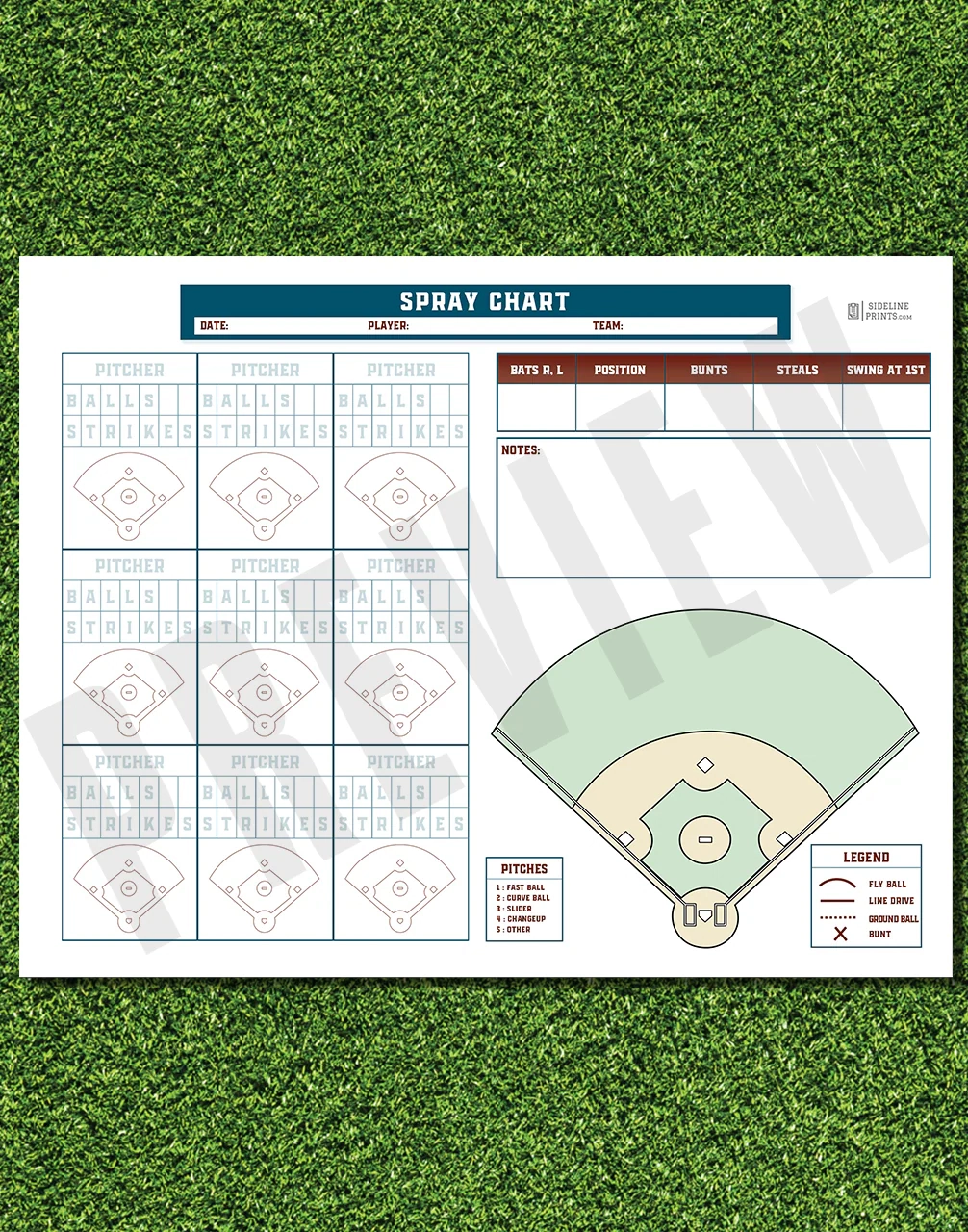 Detailed Spray Chart Template Sideline Prints